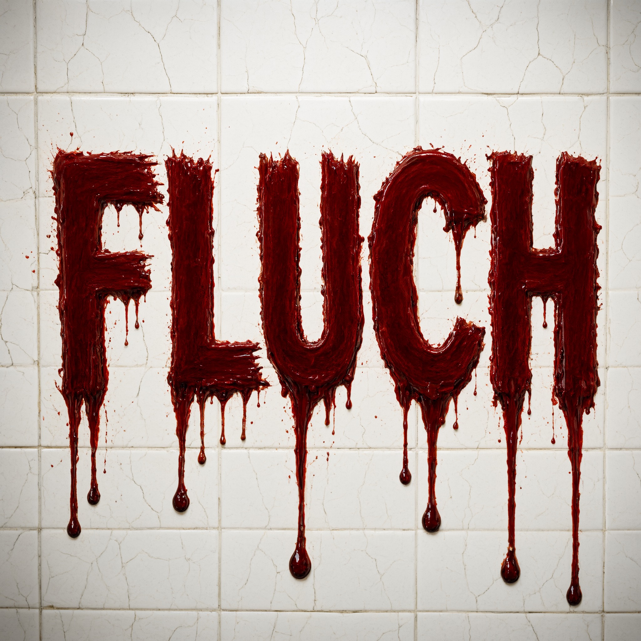 Blut-Schrift KI-Schrift, erstellt mit Qwen-Image: das Wort FLUCH