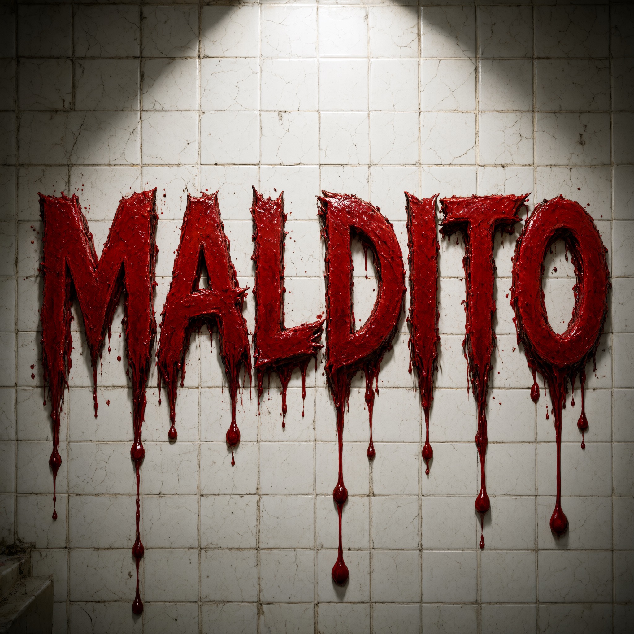 Fuente de IA Letras sangrientas generada con Qwen-Image: la palabra MALDITO