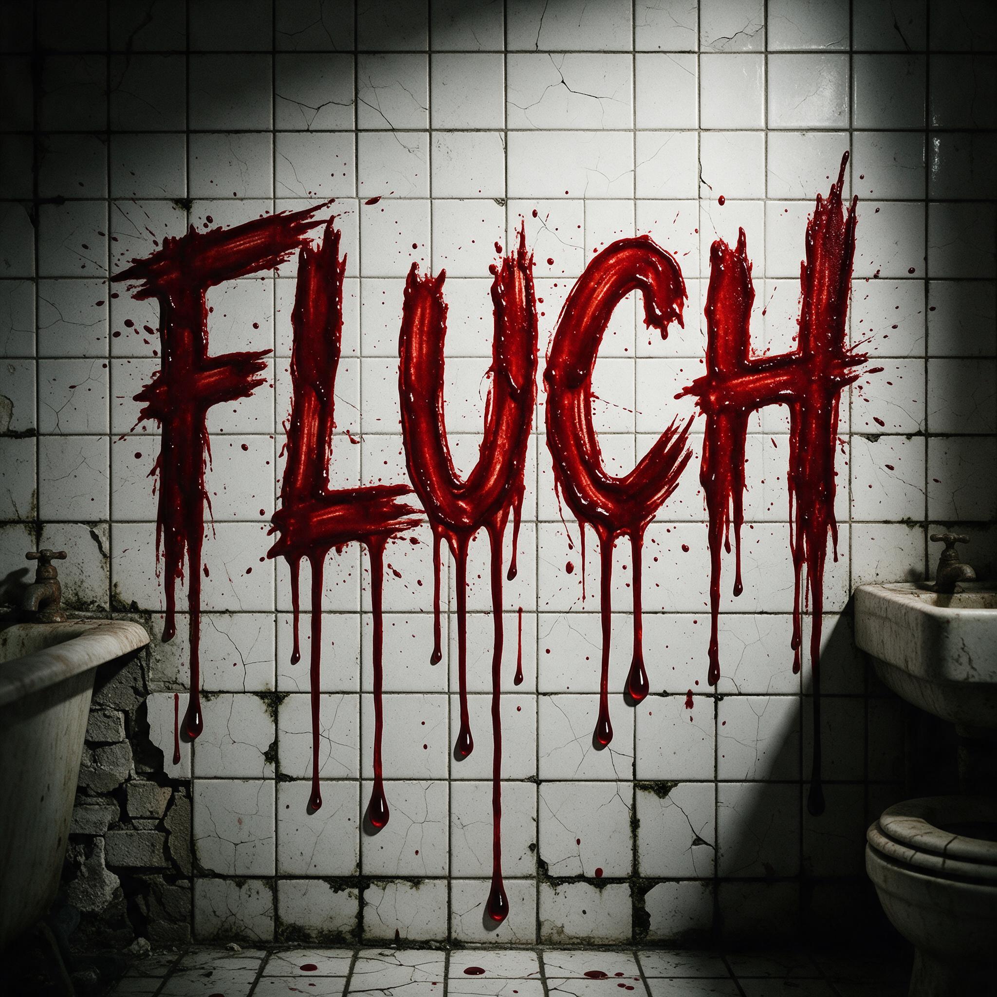 Blut-Schrift KI-Schrift, erstellt mit Seedream: das Wort FLUCH