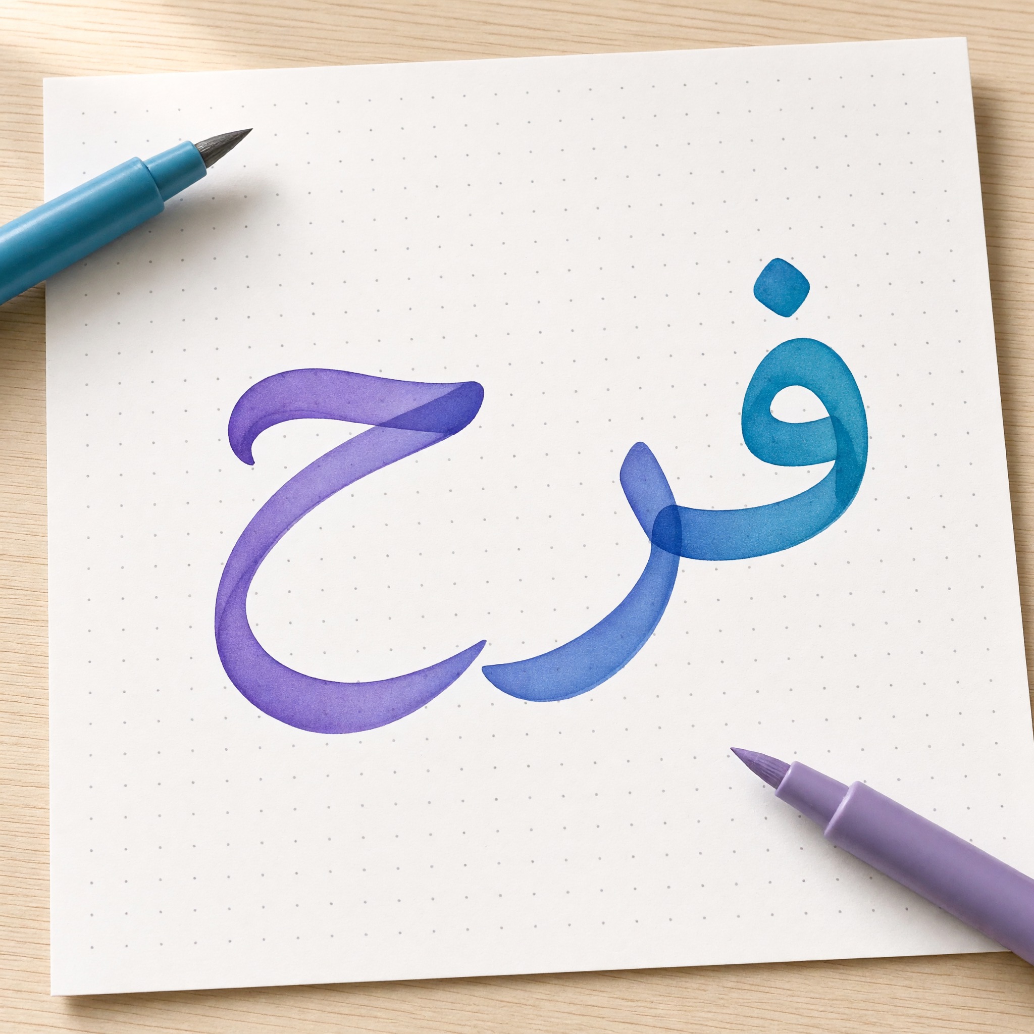 خط كتابة بقلم الفرشاة بالذكاء الاصطناعي من توليد Grok Imagine: كلمة فرح