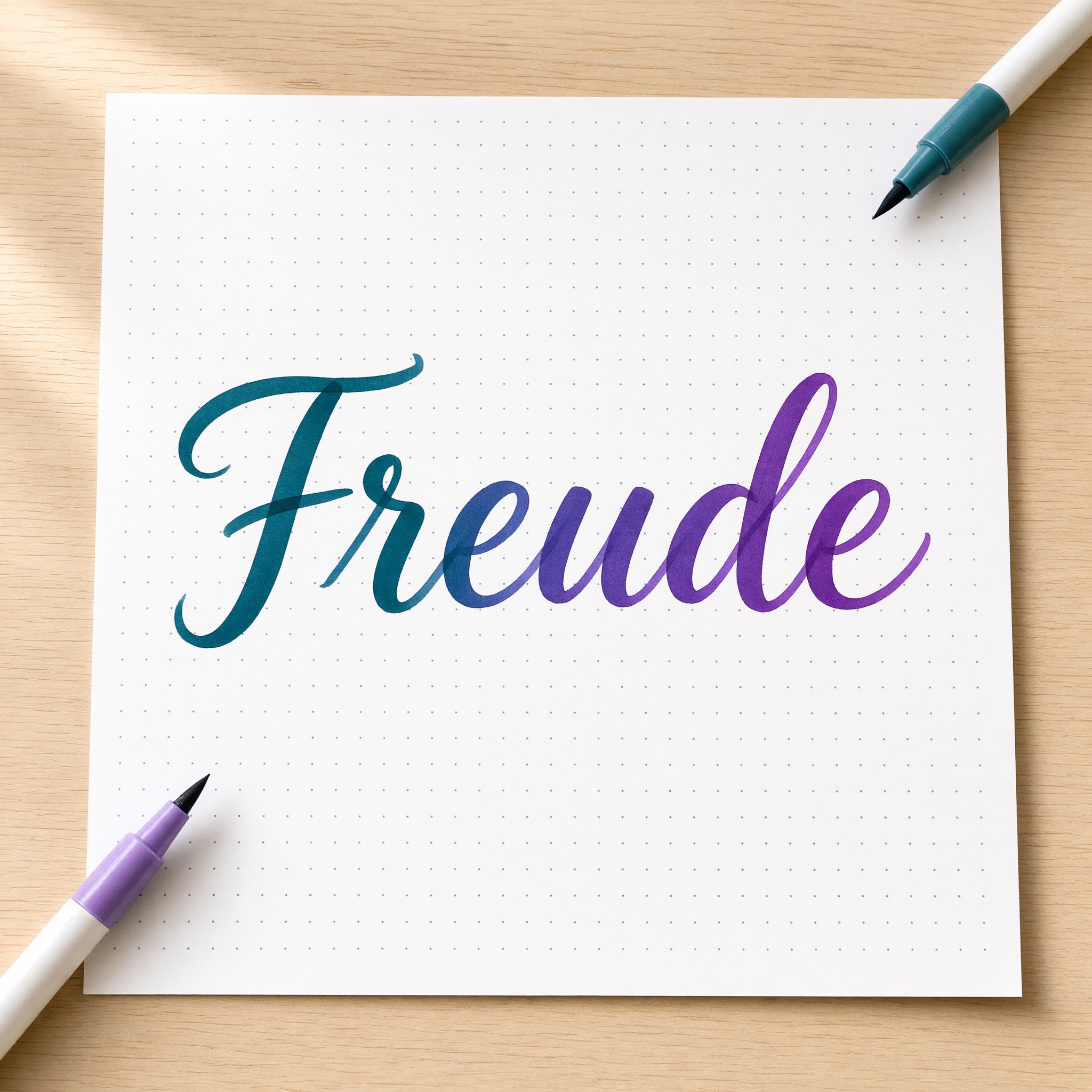 Brush Lettering KI-Schrift, erstellt mit Grok Imagine: das Wort Freude