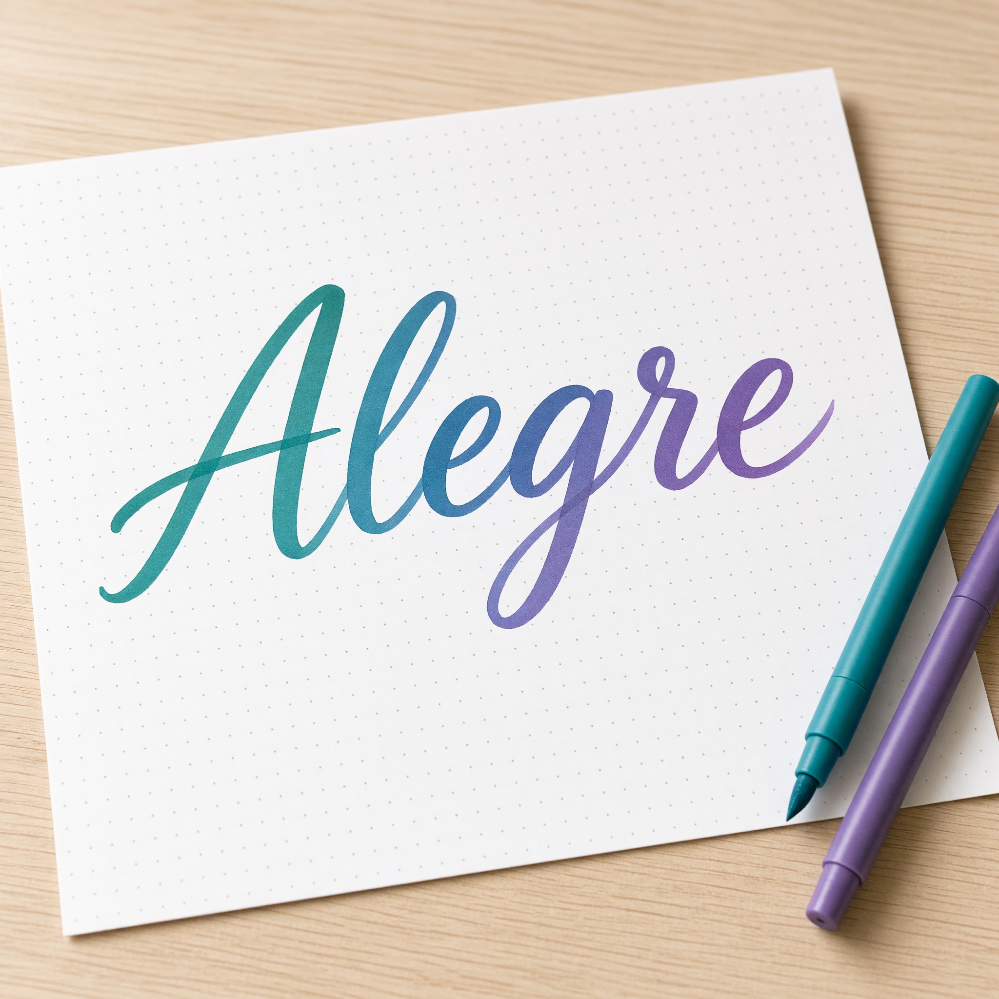 Fuente de IA Brush lettering generada con Grok Imagine: la palabra Alegre