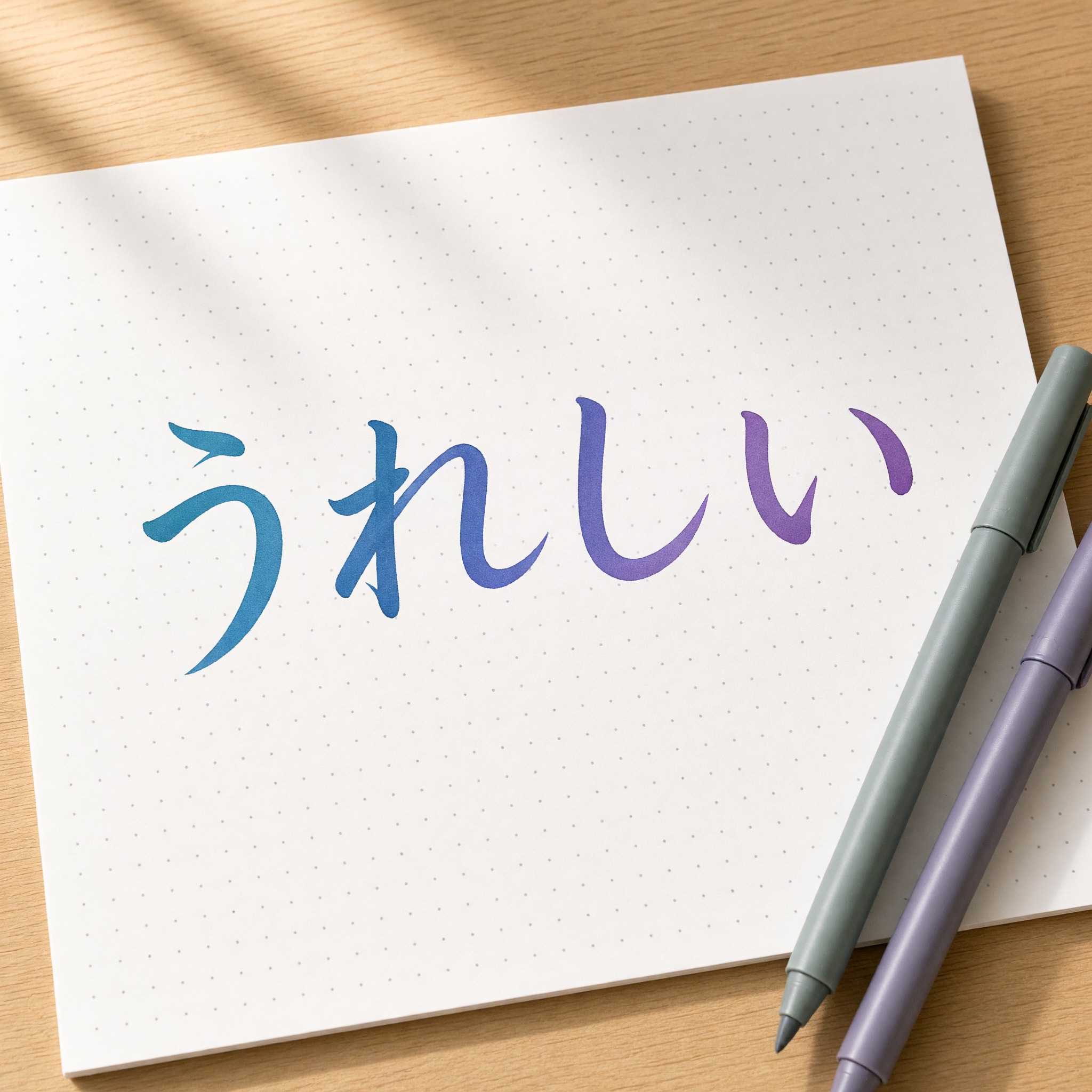 Grok Imagine で生成した ブラッシュレタリング AIフォント:文字「うれしい」