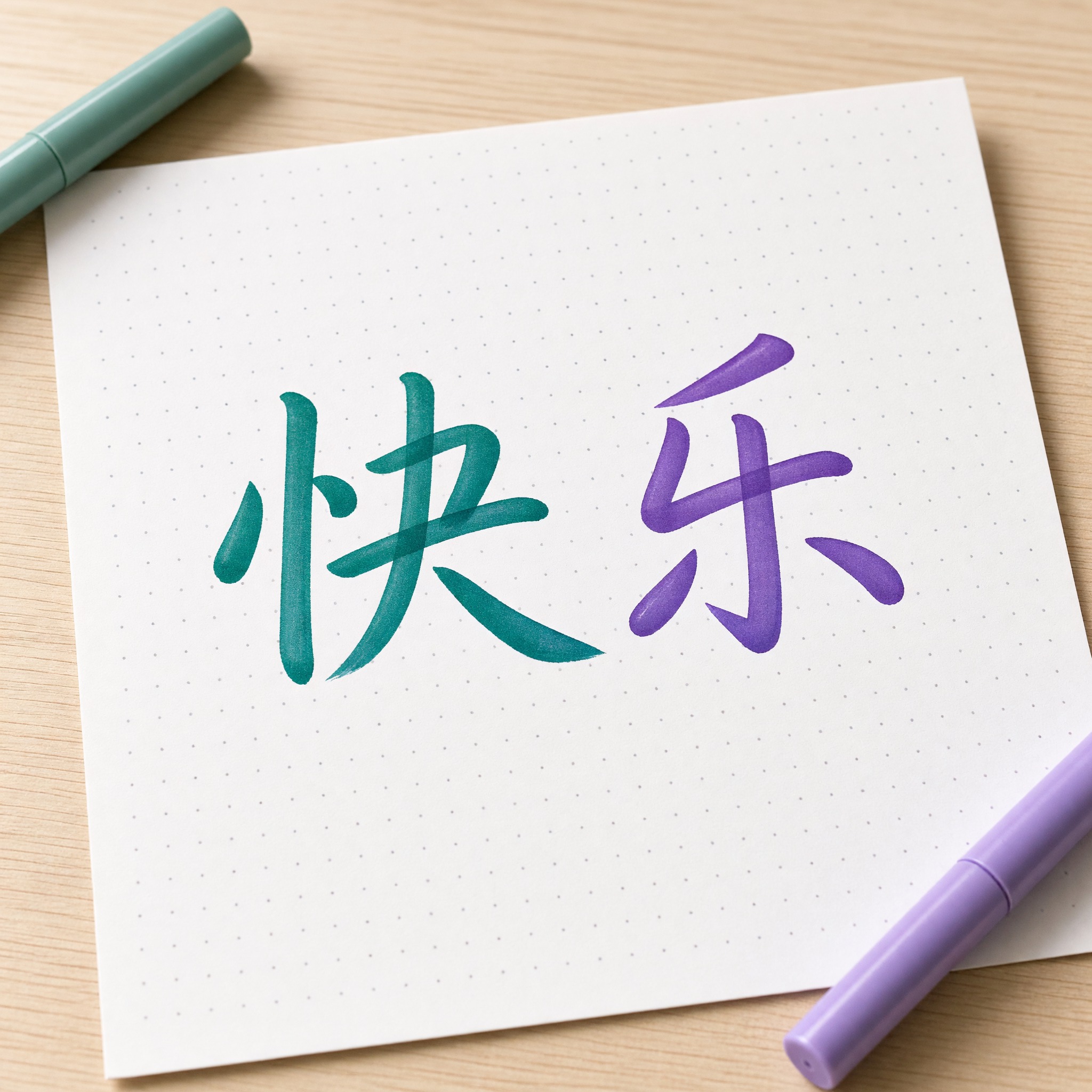 软头笔英文书法 AI 字体在 Grok Imagine 上的生成结果：文字 快乐