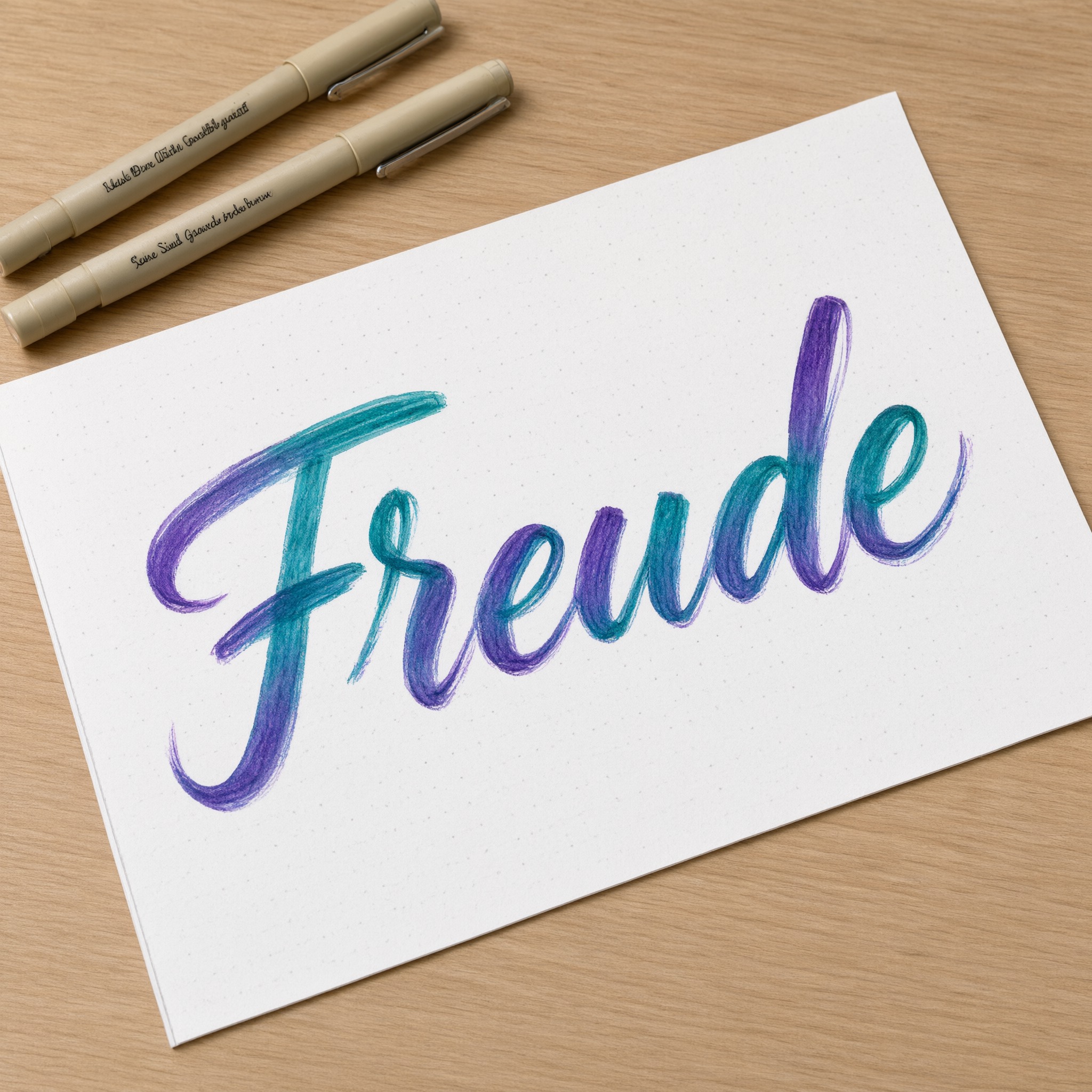 Brush Lettering KI-Schrift, erstellt mit Qwen-Image: das Wort Freude
