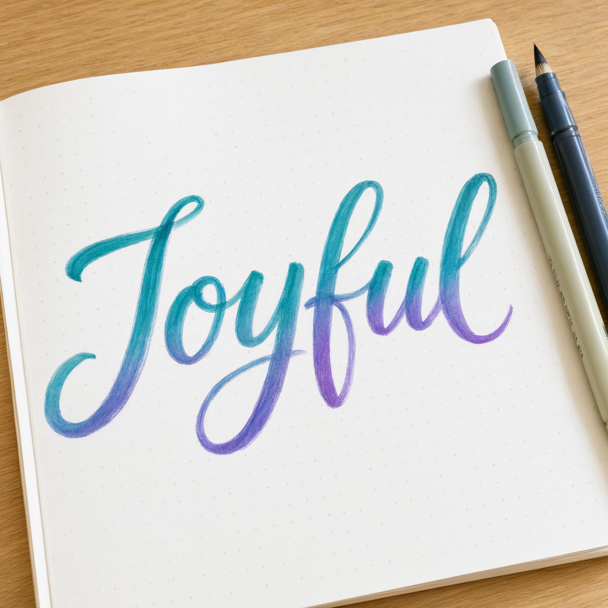 Brush Lettering AI font generated with Qwen-Image: the word Joyful
