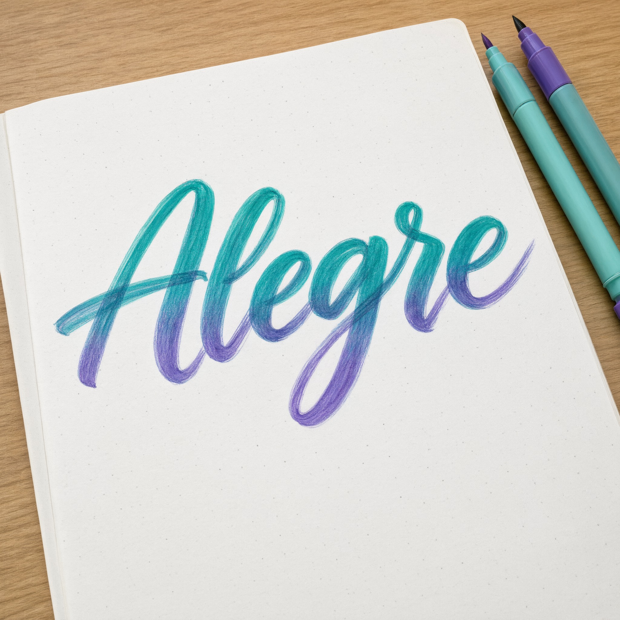 Fuente de IA Brush lettering generada con Qwen-Image: la palabra Alegre
