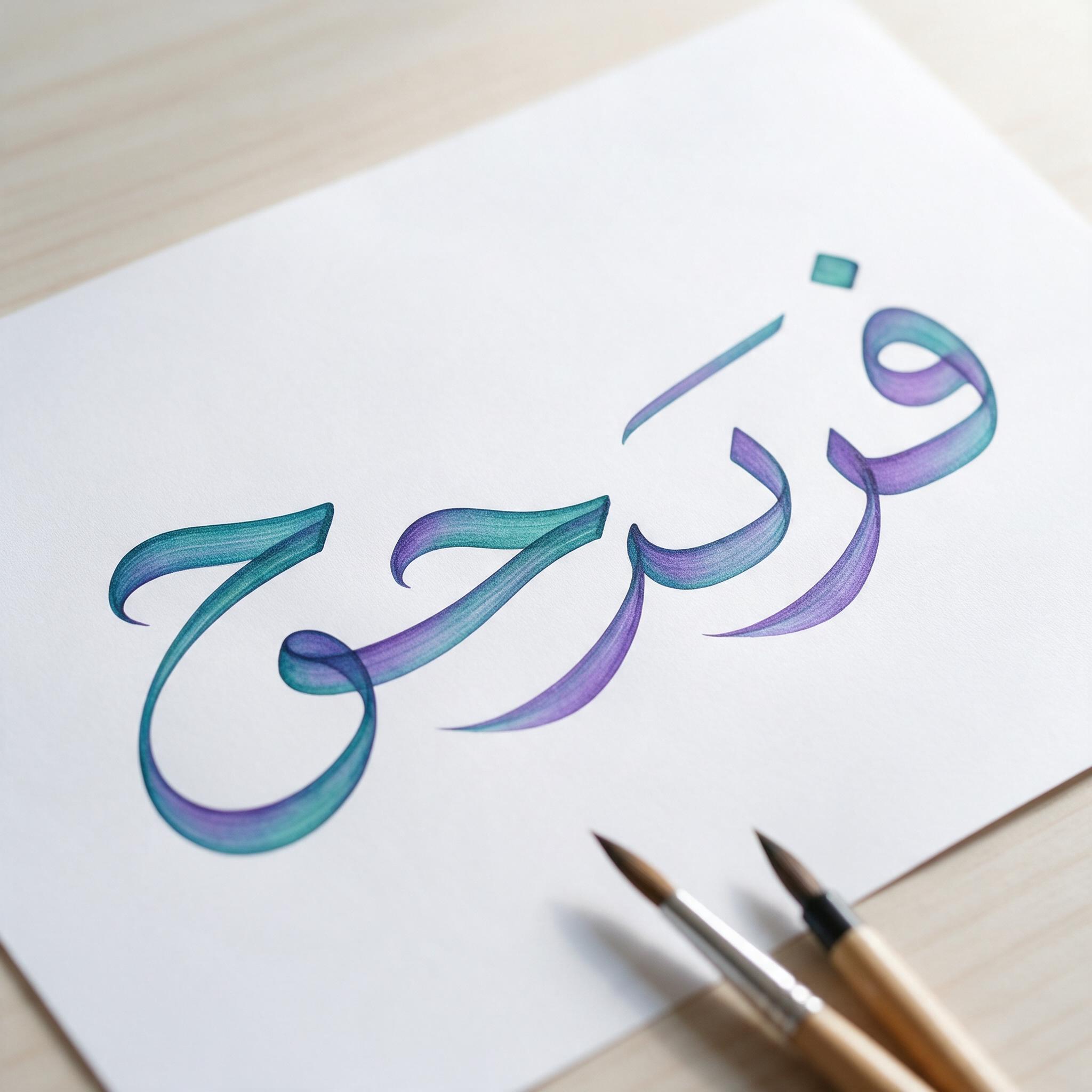 خط كتابة بقلم الفرشاة بالذكاء الاصطناعي من توليد Seedream: كلمة فرح