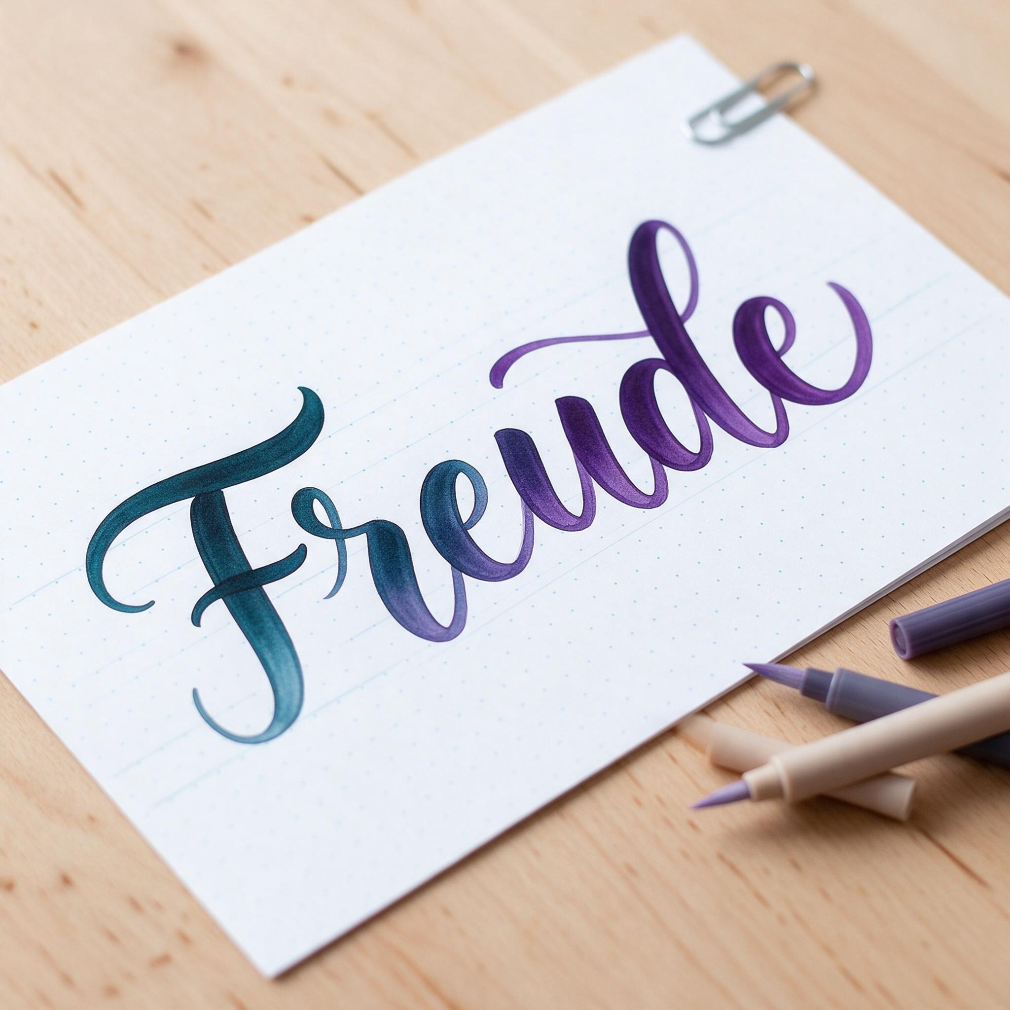 Brush Lettering KI-Schrift, erstellt mit Seedream: das Wort Freude