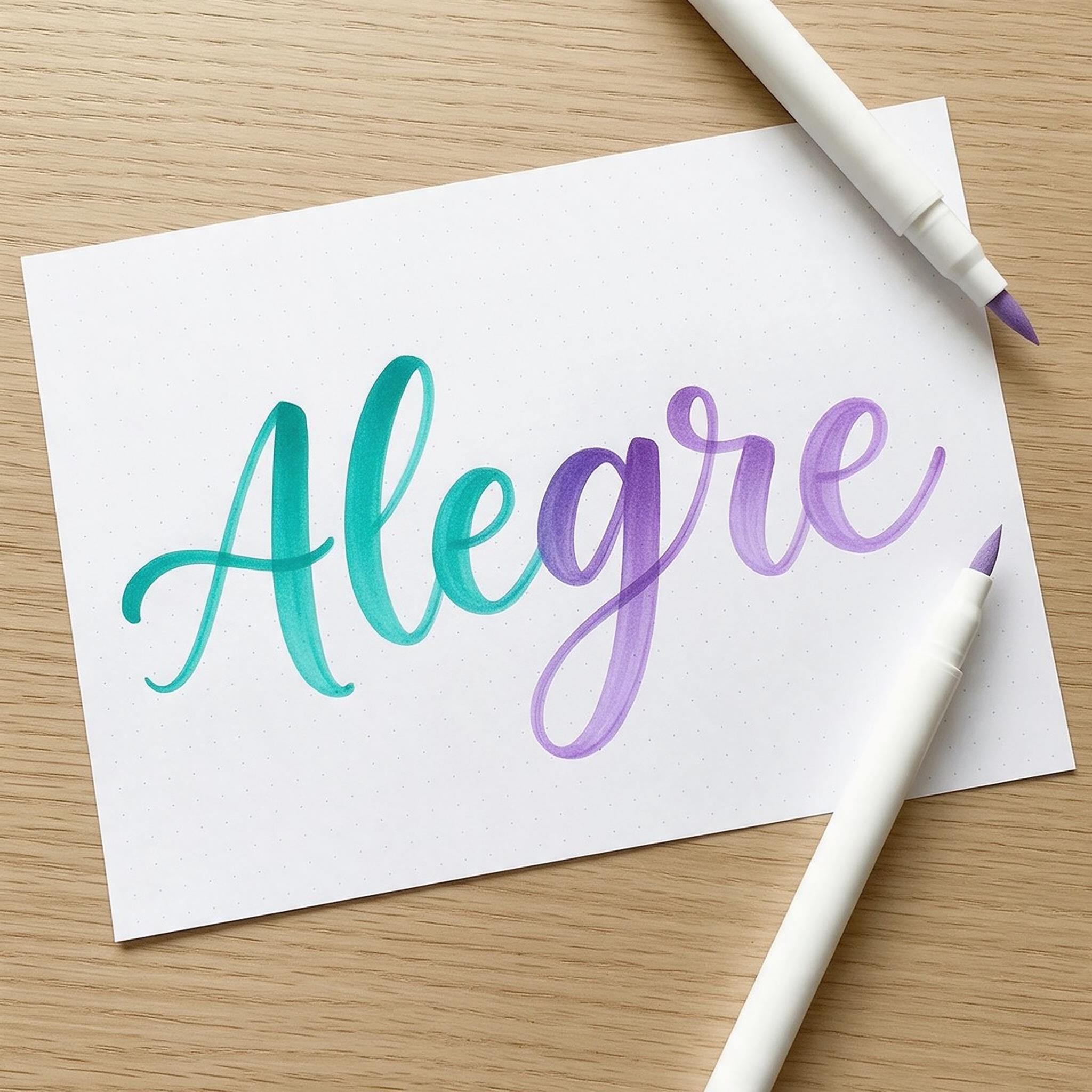 Fuente de IA Brush lettering generada con Seedream: la palabra Alegre