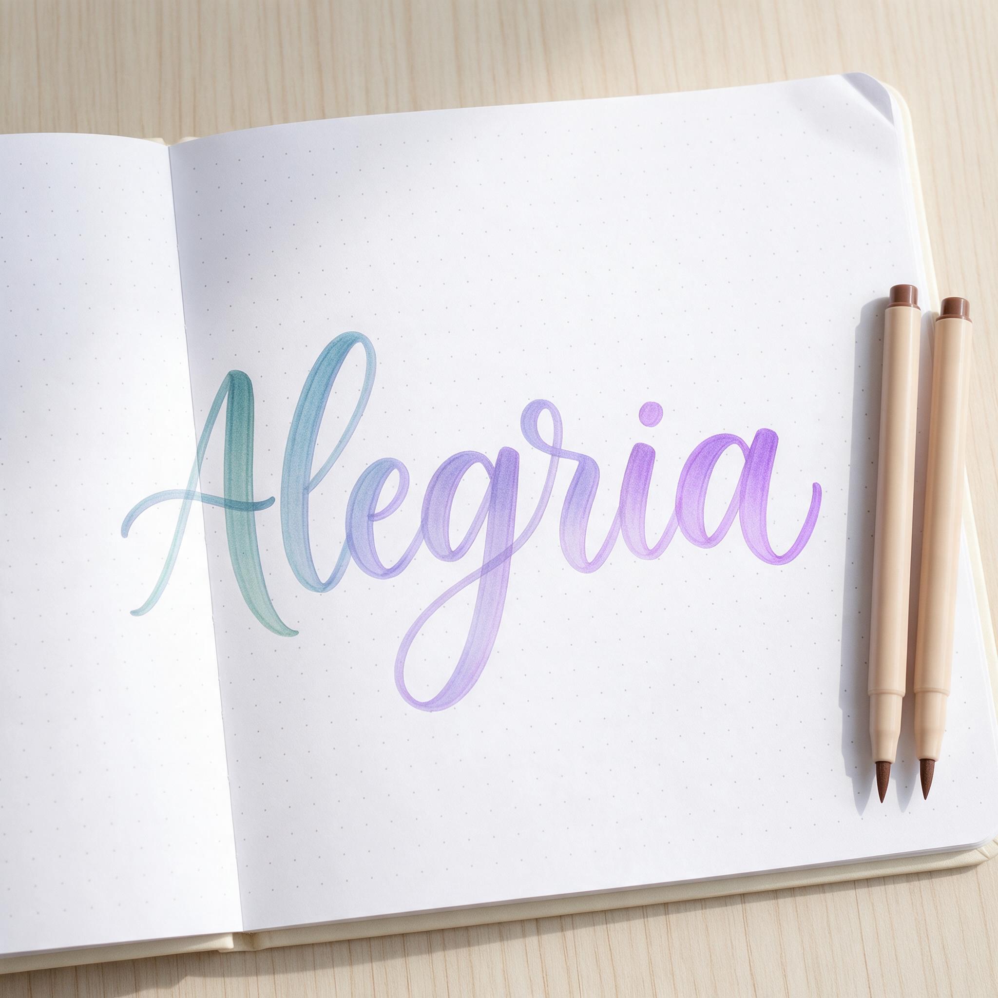 Fonte de IA Brush Lettering gerada no Seedream: a palavra Alegria