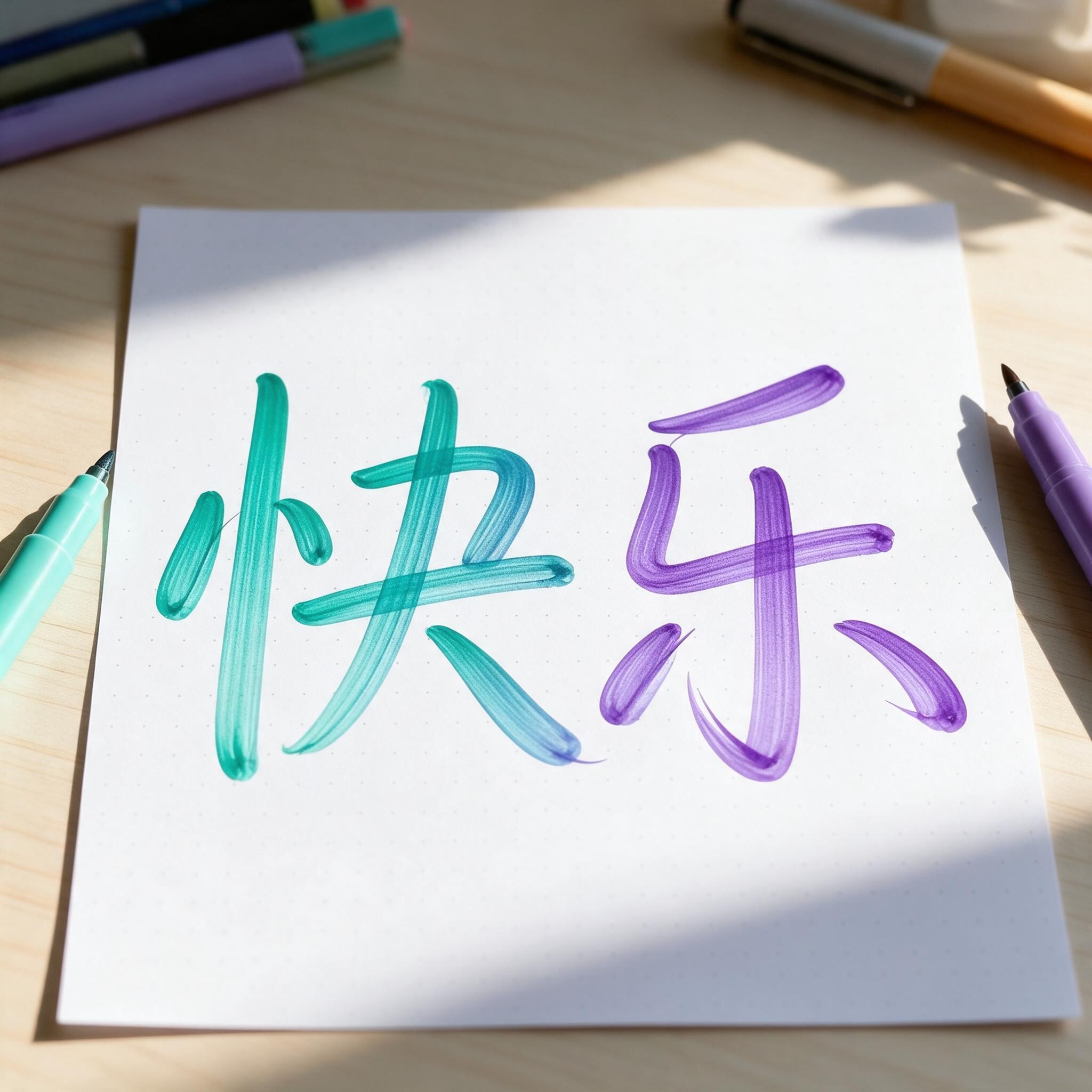 软头笔英文书法 AI 字体在 Seedream 上的生成结果：文字 快乐