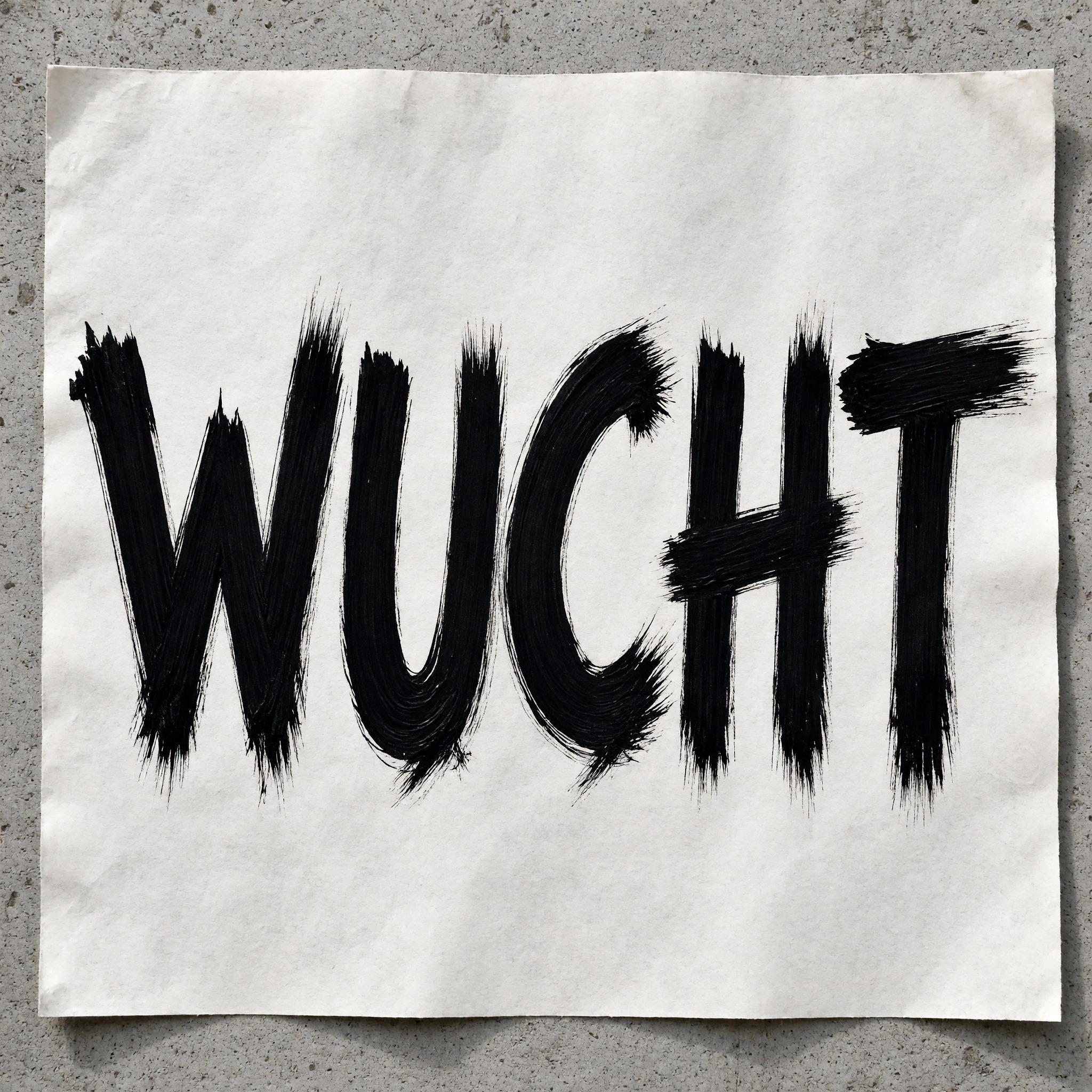 Pinselstrich-Schrift KI-Schrift, erstellt mit Grok Imagine: das Wort WUCHT