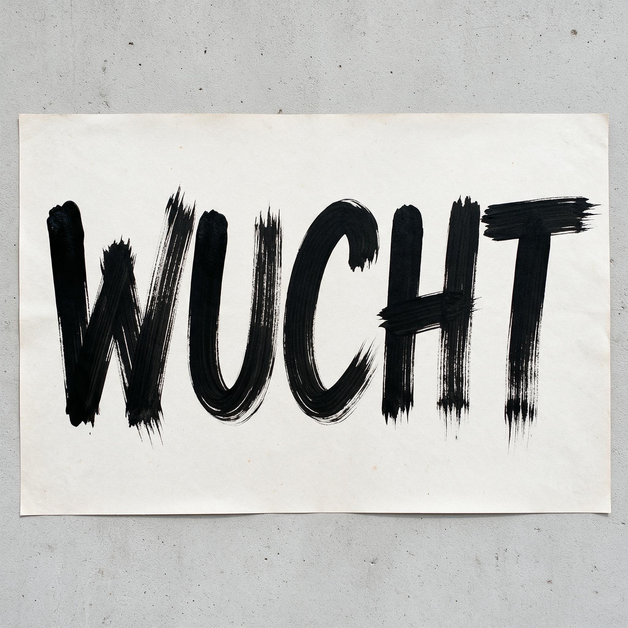 Pinselstrich-Schrift KI-Schrift, erstellt mit Seedream: das Wort WUCHT