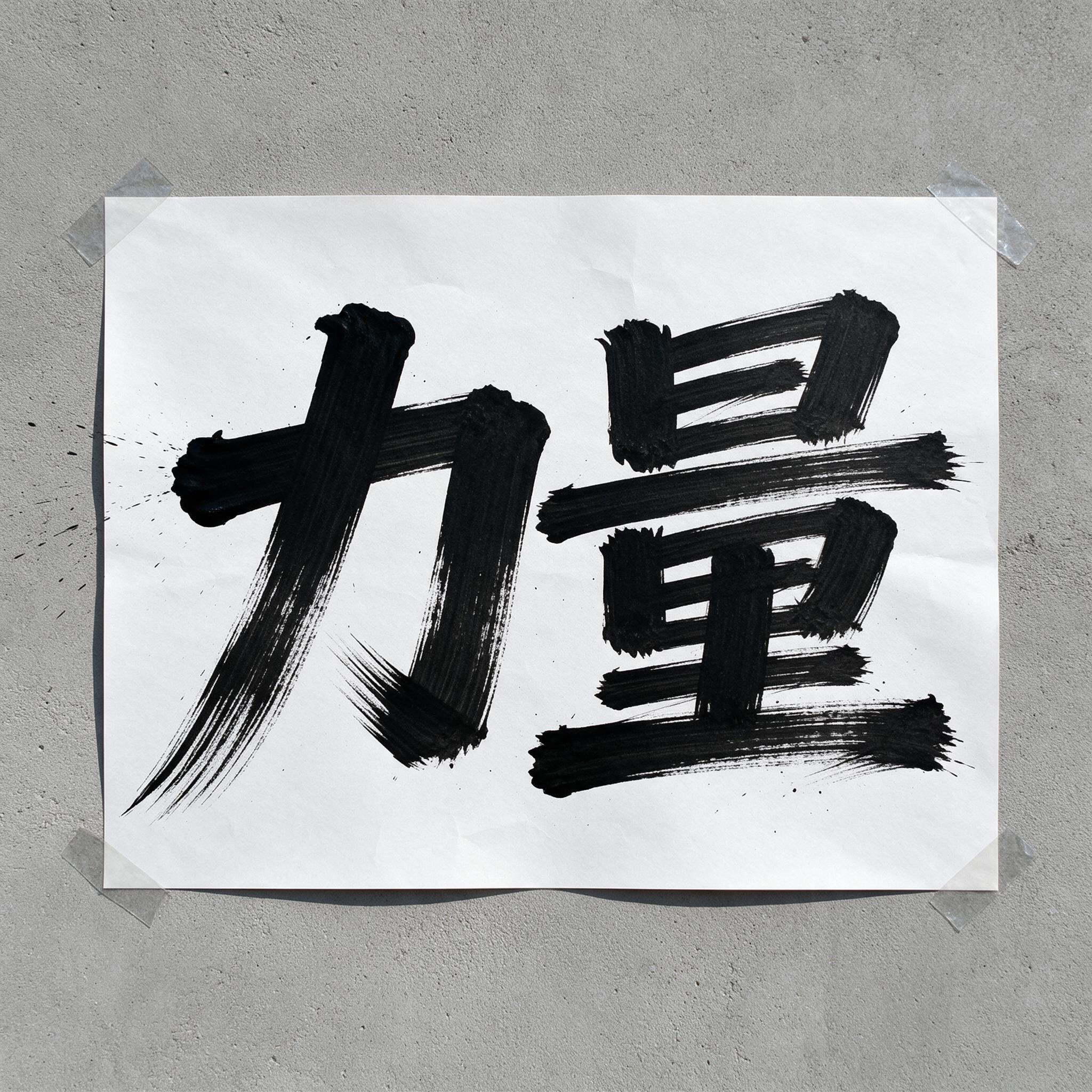 笔刷笔触字 AI 字体在 Seedream 上的生成结果：文字 力量