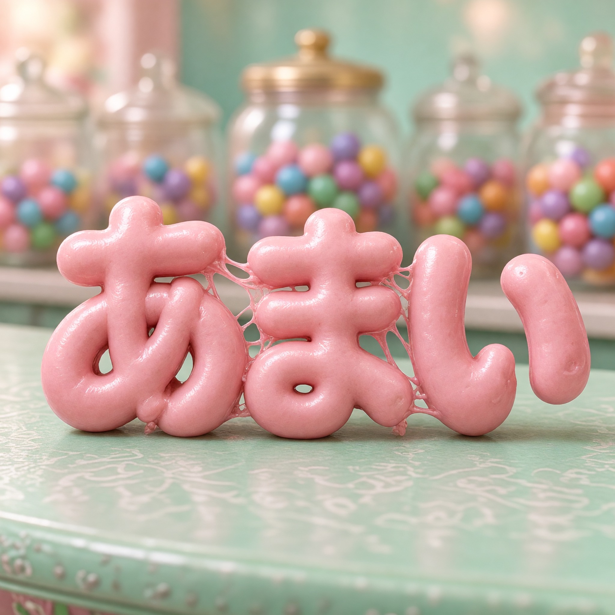 Grok Imagine で生成した バブルガム文字 AIフォント：文字「あまい」