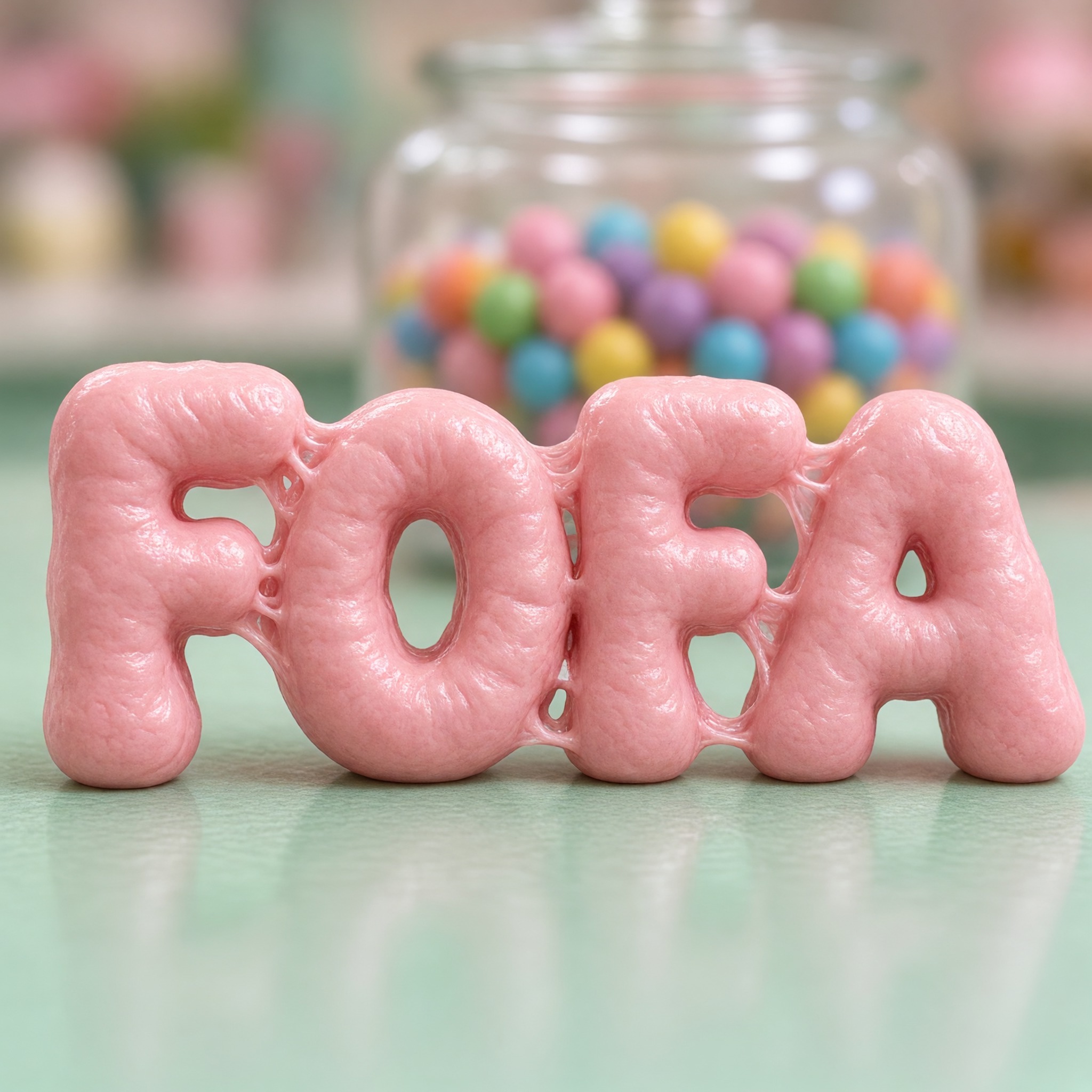 Fonte de IA Letras de chiclete gerada no Grok Imagine: a palavra FOFA