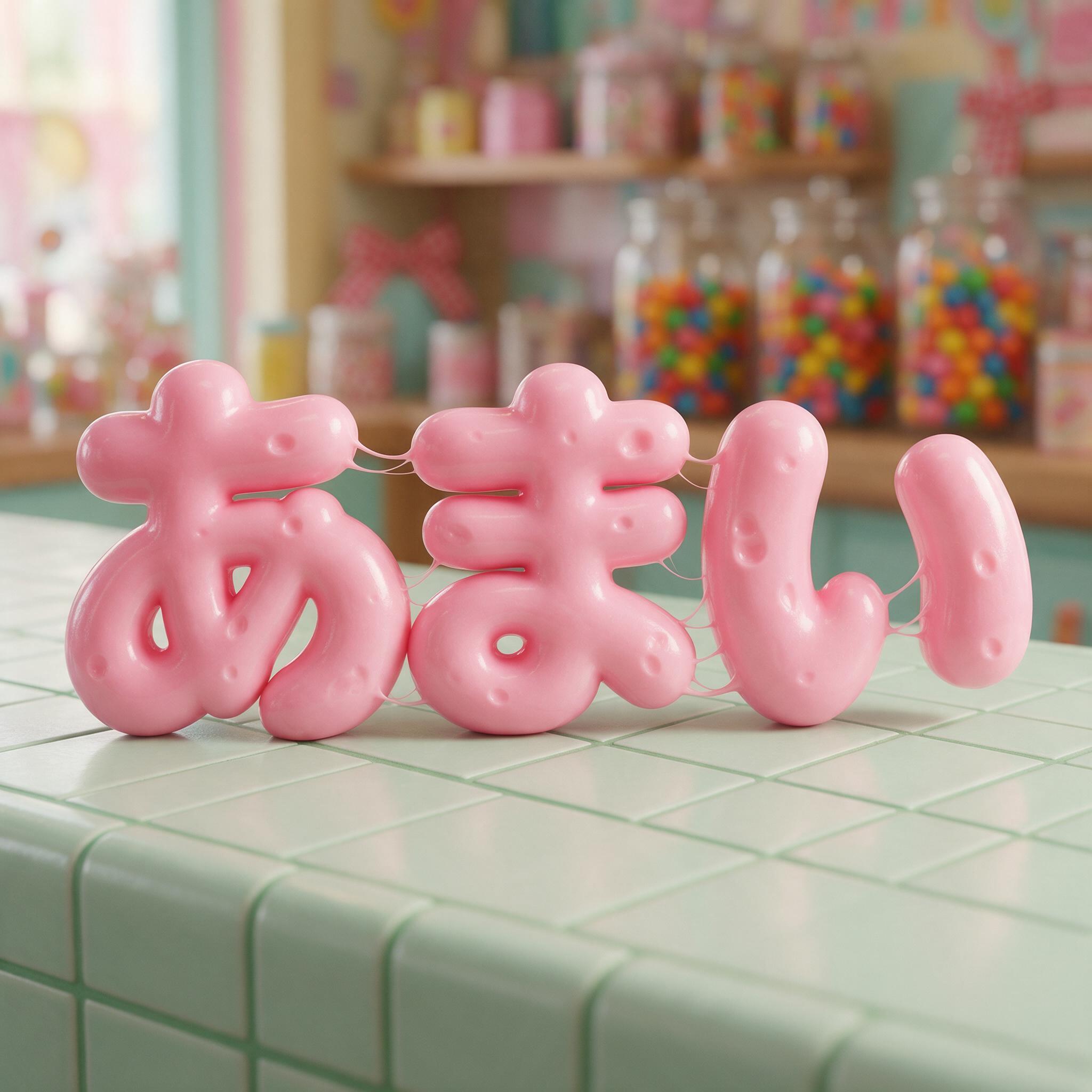 Seedream で生成した バブルガム文字 AIフォント：文字「あまい」