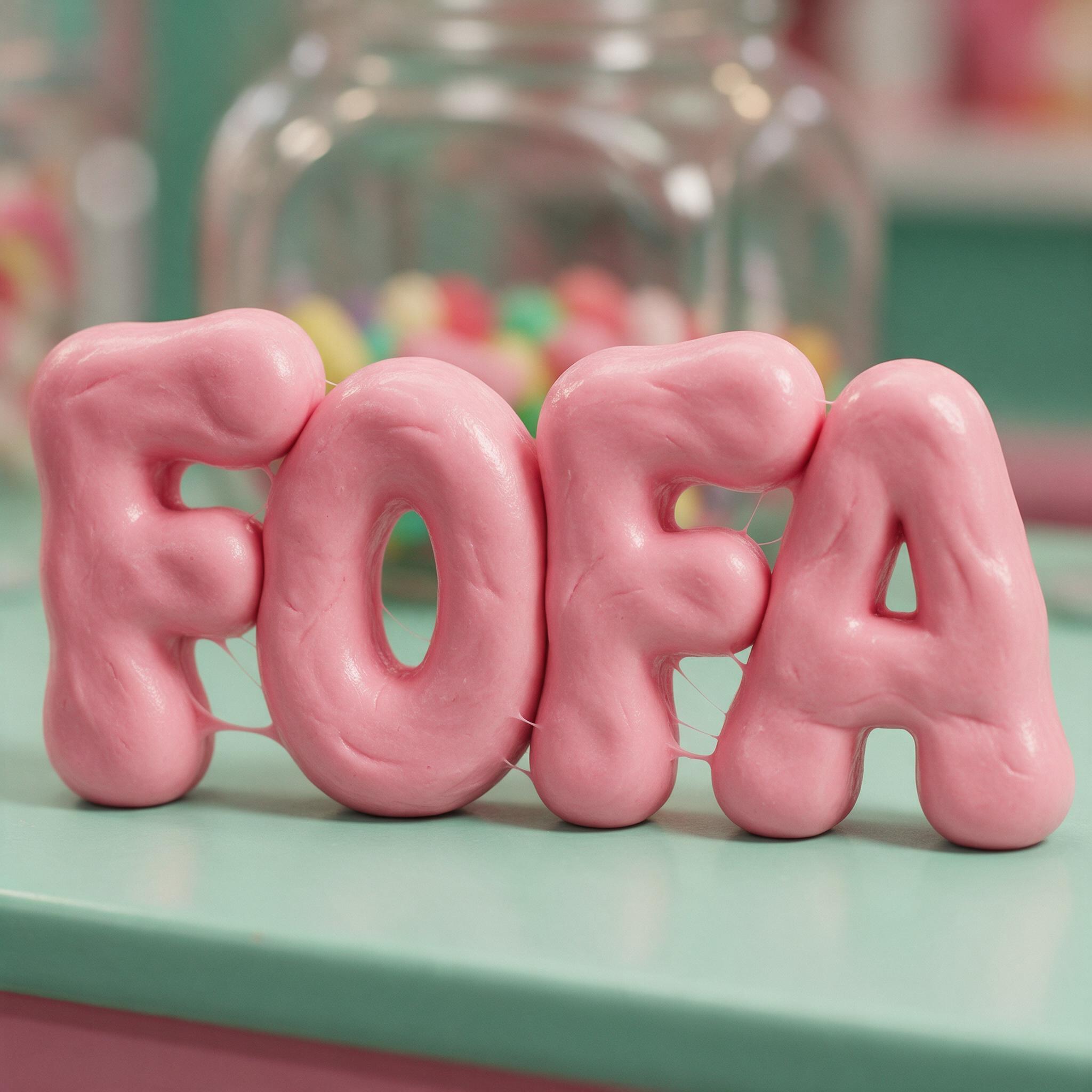 Fonte de IA Letras de chiclete gerada no Seedream: a palavra FOFA