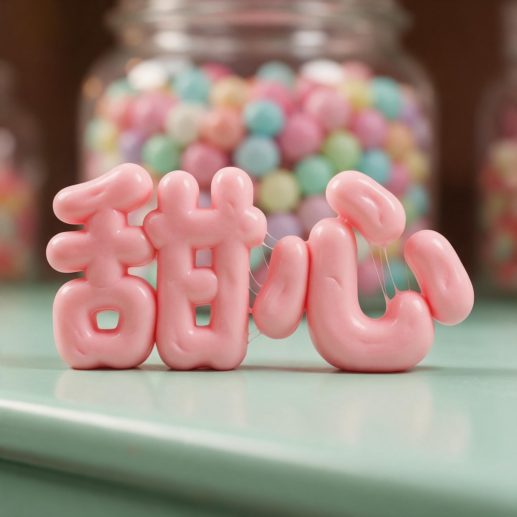 泡泡糖字体 AI 字体在 Seedream 上的生成结果:文字 甜心