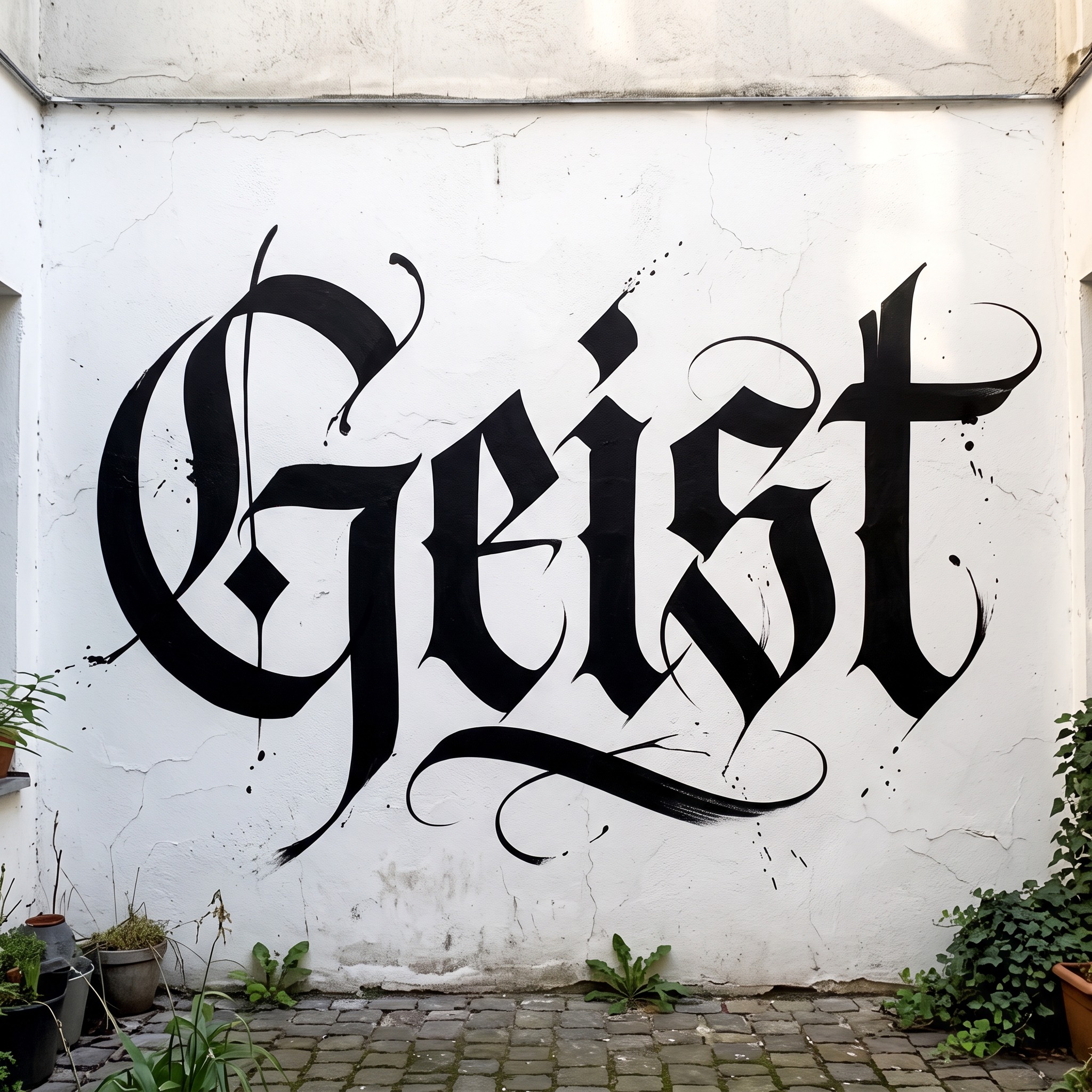 Calligraffiti KI-Schrift, erstellt mit Nano Banana: das Wort Geist