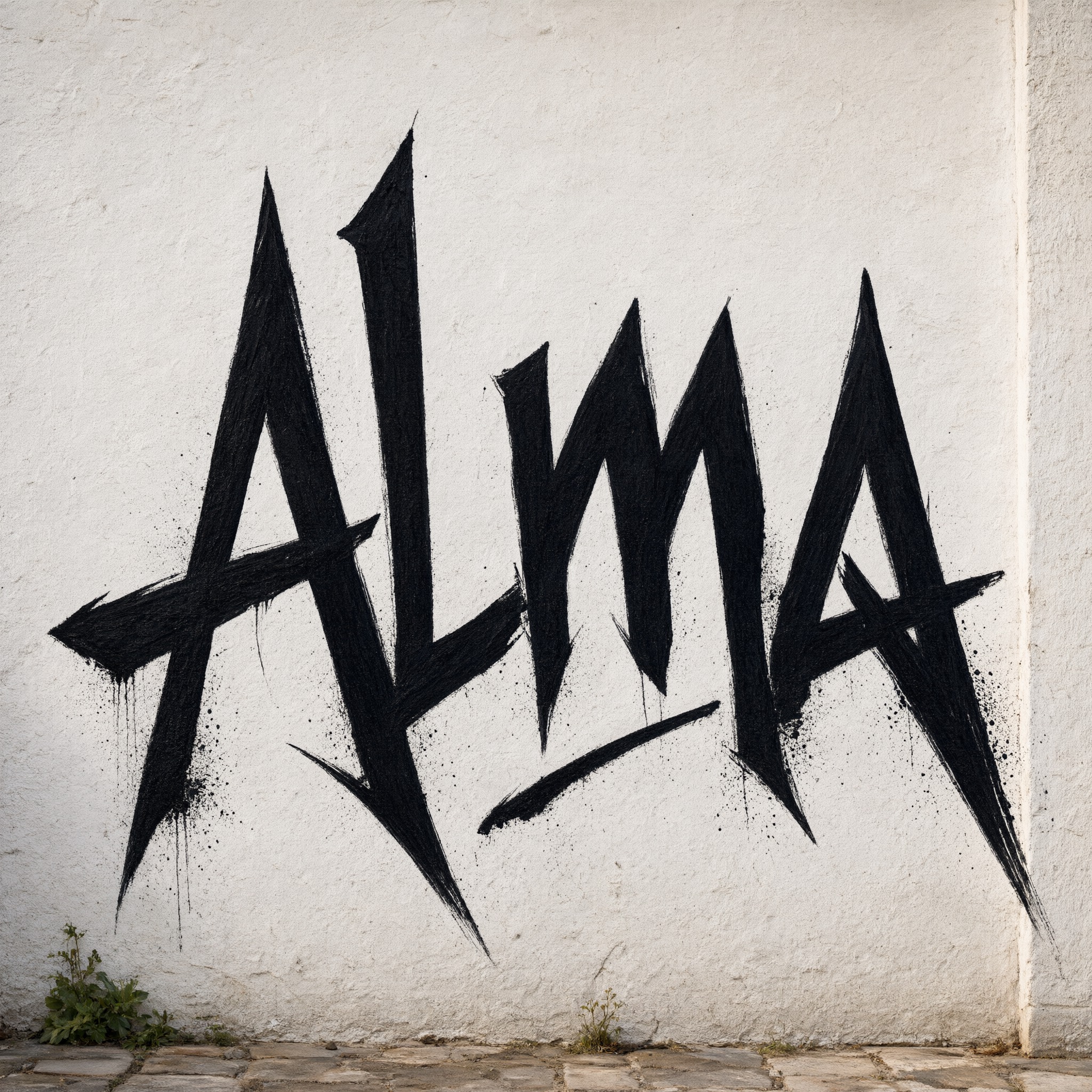 Fuente de IA Calligraffiti generada con Qwen-Image: la palabra Alma