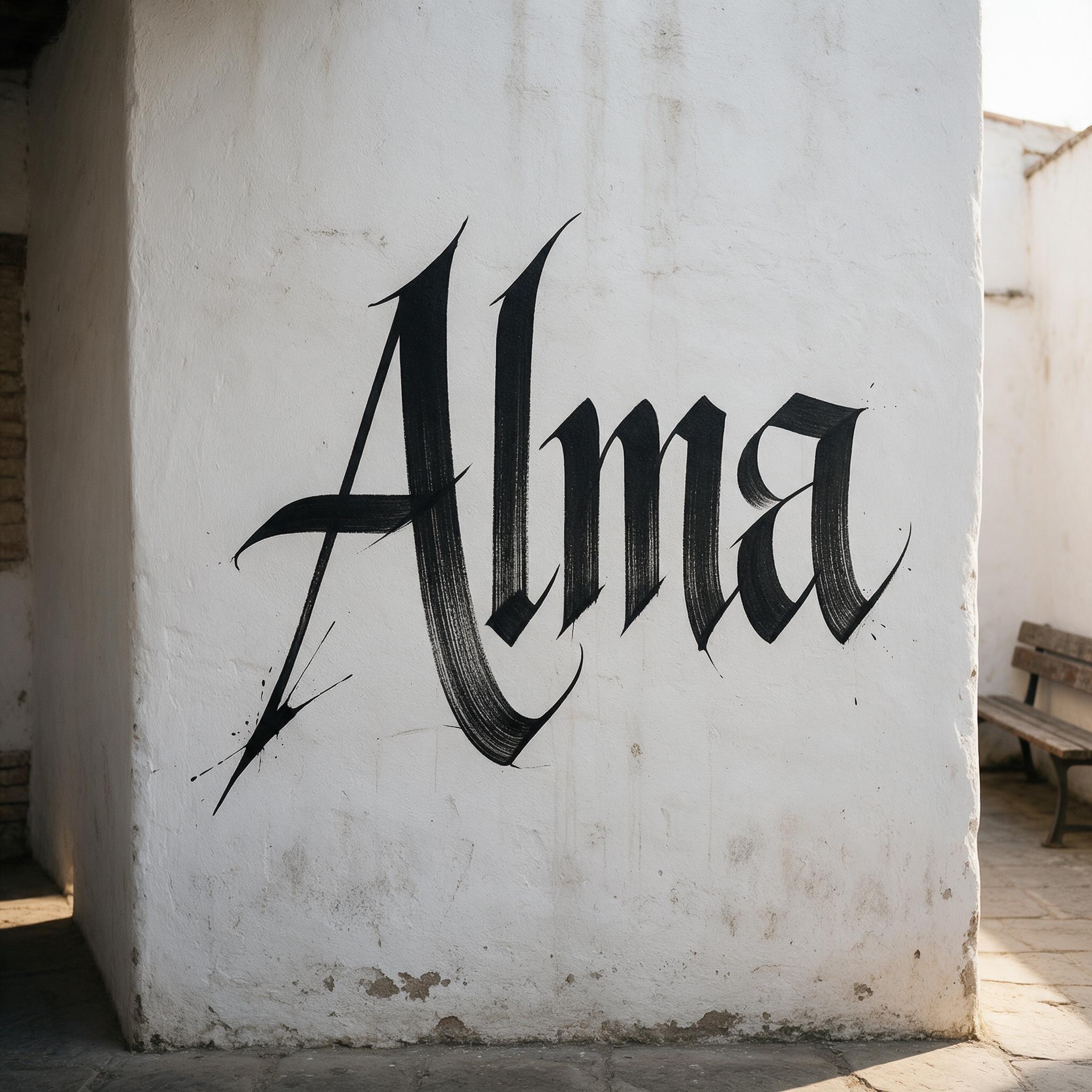 Fuente de IA Calligraffiti generada con Seedream: la palabra Alma