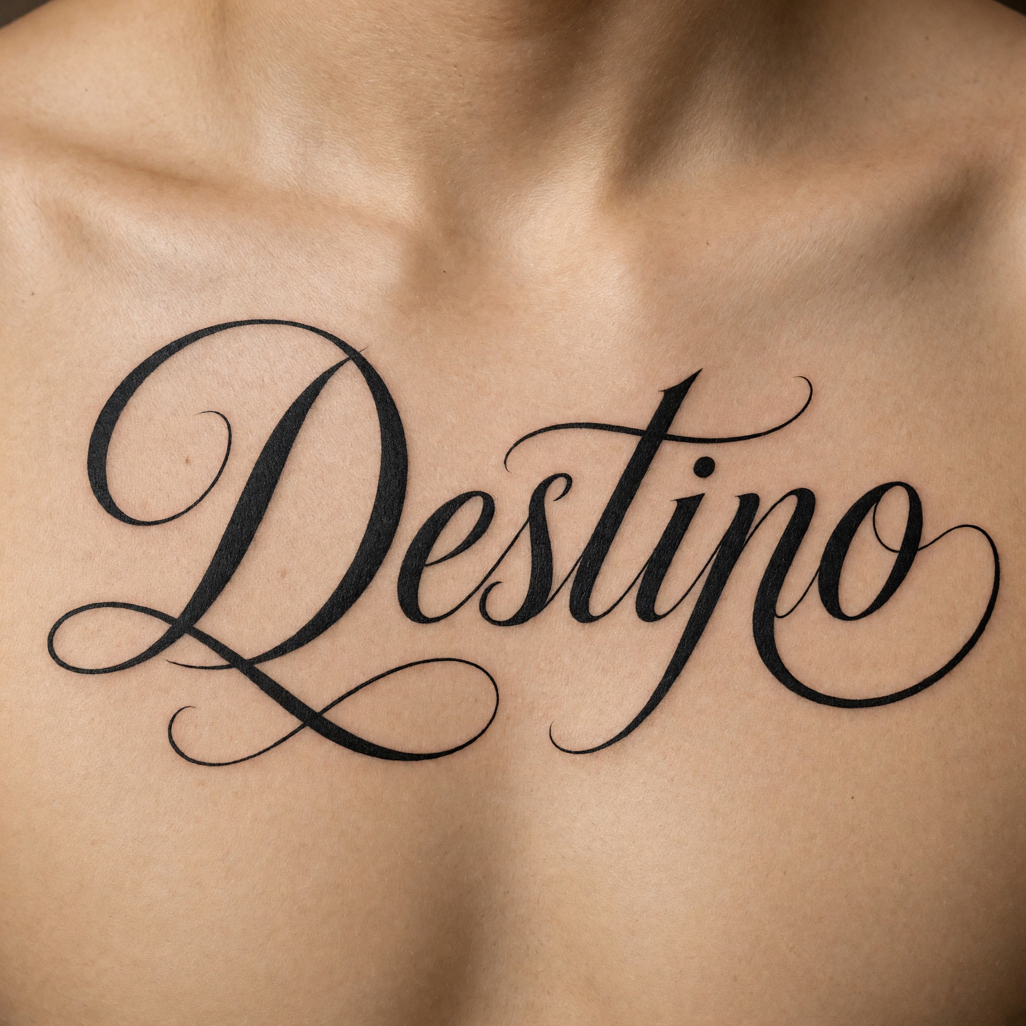 Fuente de IA Caligrafía para tatuajes generada con Grok Imagine: la palabra Destino