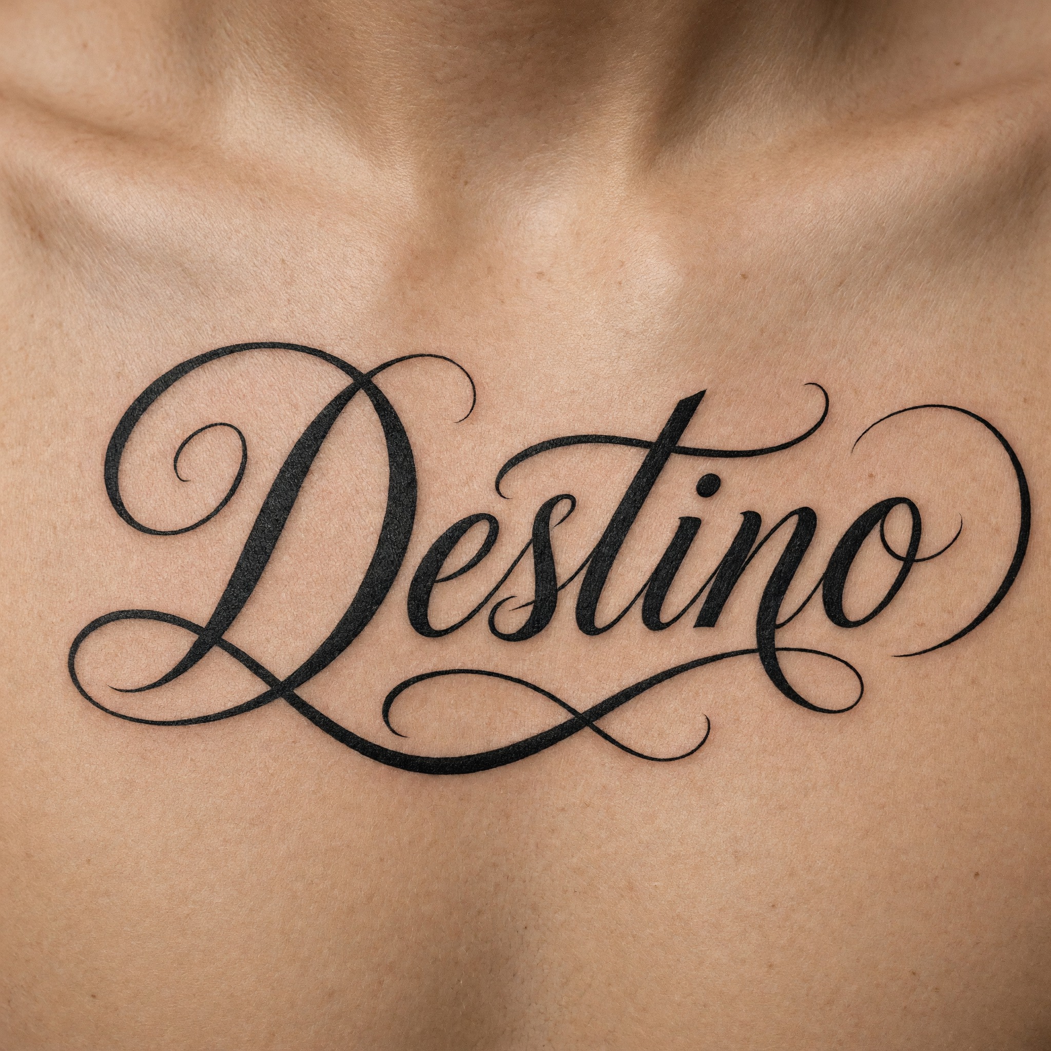 Fonte de IA Caligrafia para tatuagem gerada no Grok Imagine: a palavra Destino