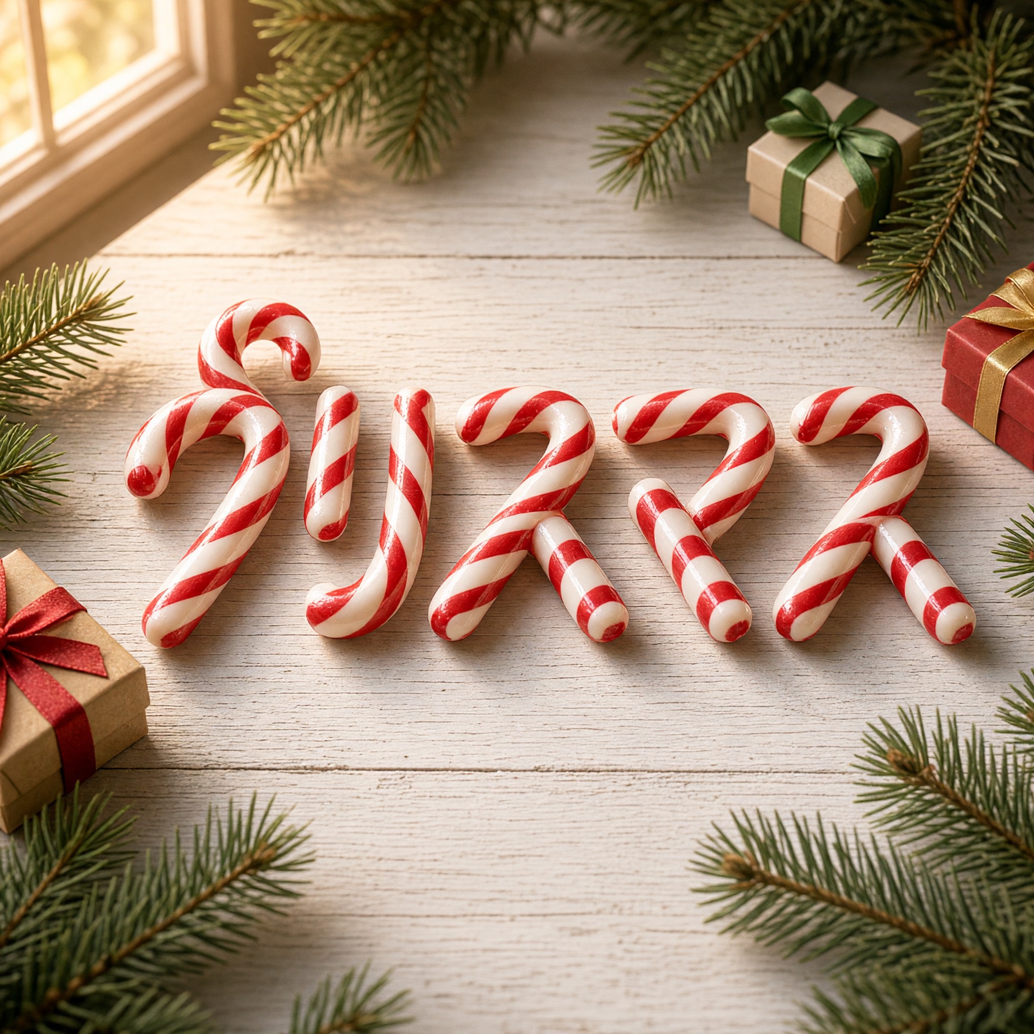 Grok Imagine で生成した キャンディケイン文字 AIフォント：文字「クリスマス」
