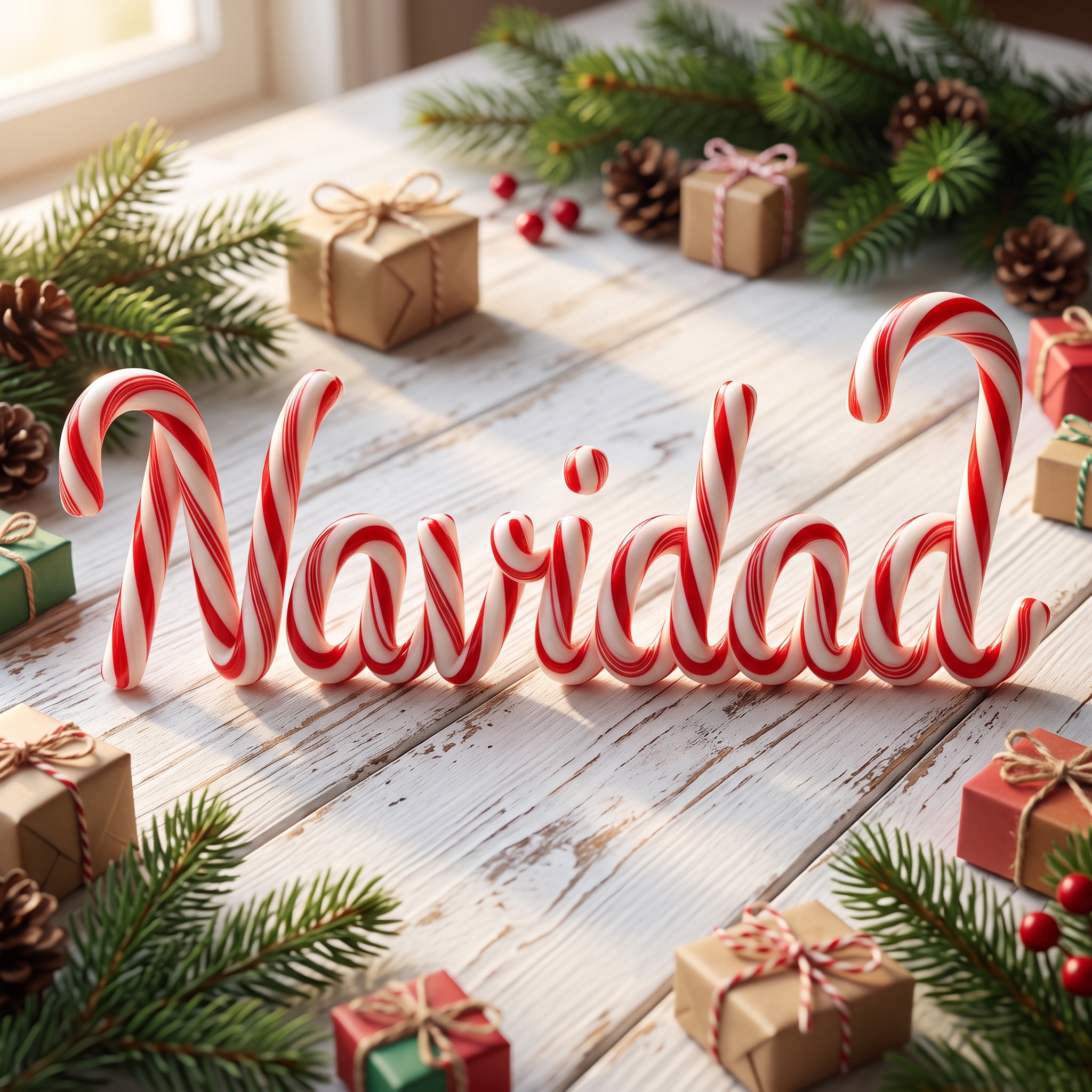Fuente de IA Letras de bastón de caramelo generada con Nano Banana: la palabra Navidad