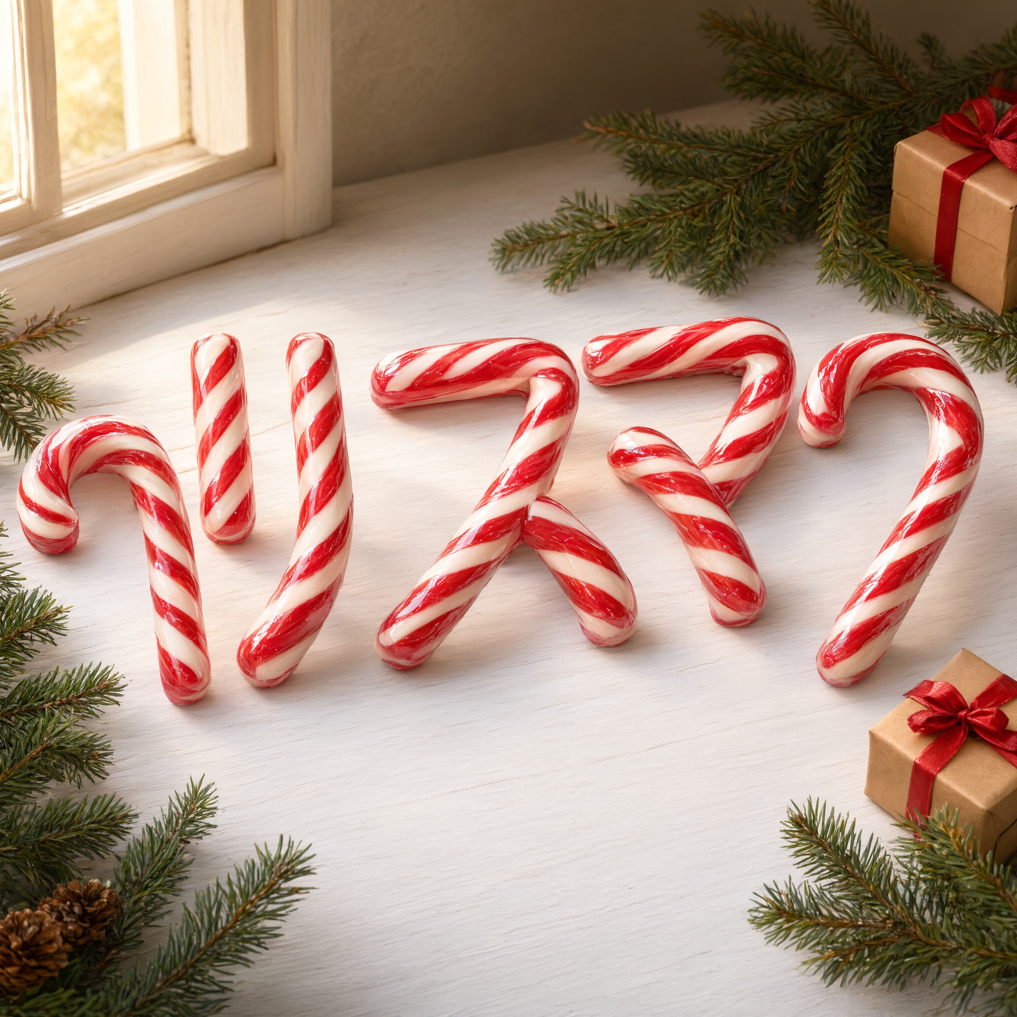 Qwen-Image で生成した キャンディケイン文字 AIフォント：文字「クリスマス」