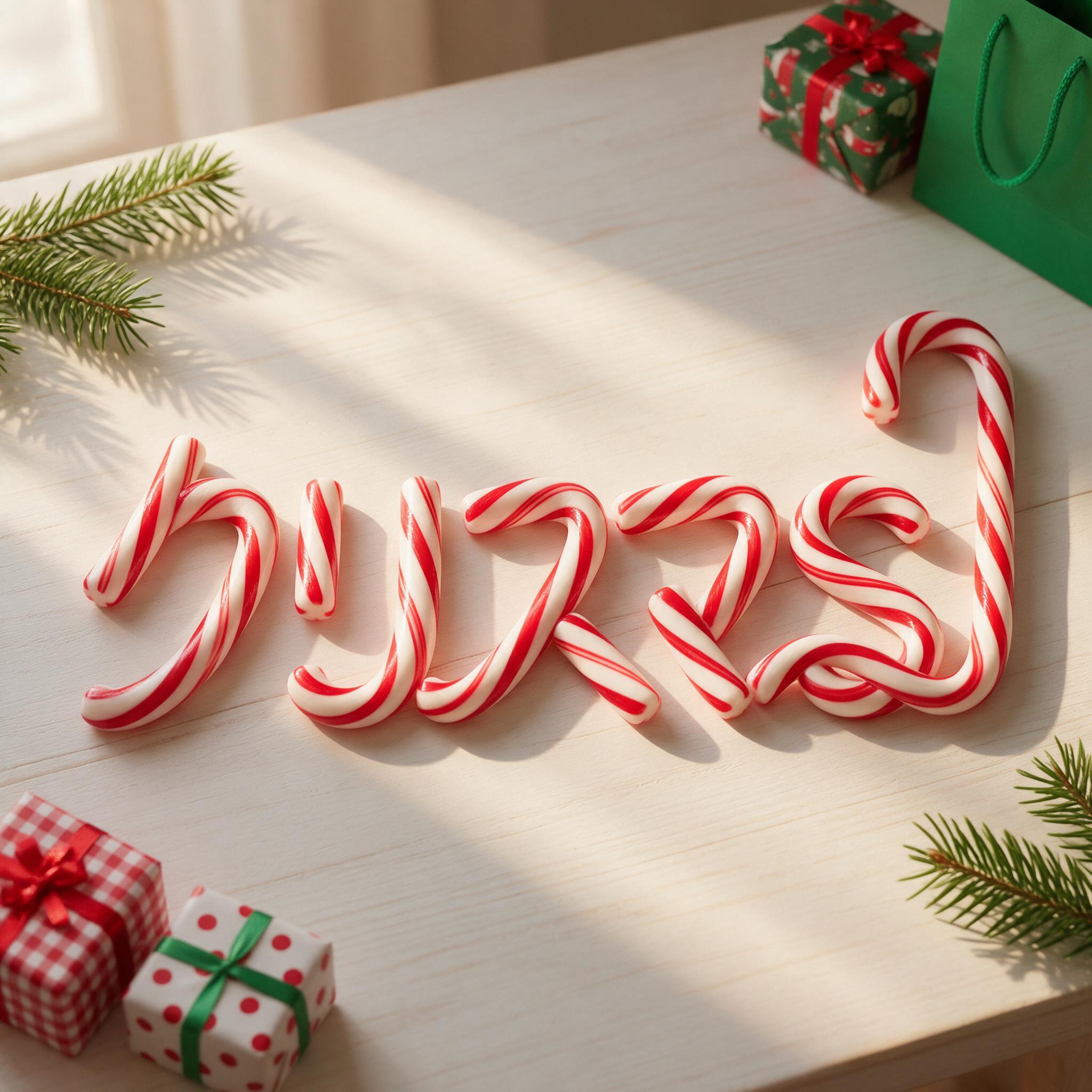 Seedream で生成した キャンディケイン文字 AIフォント：文字「クリスマス」