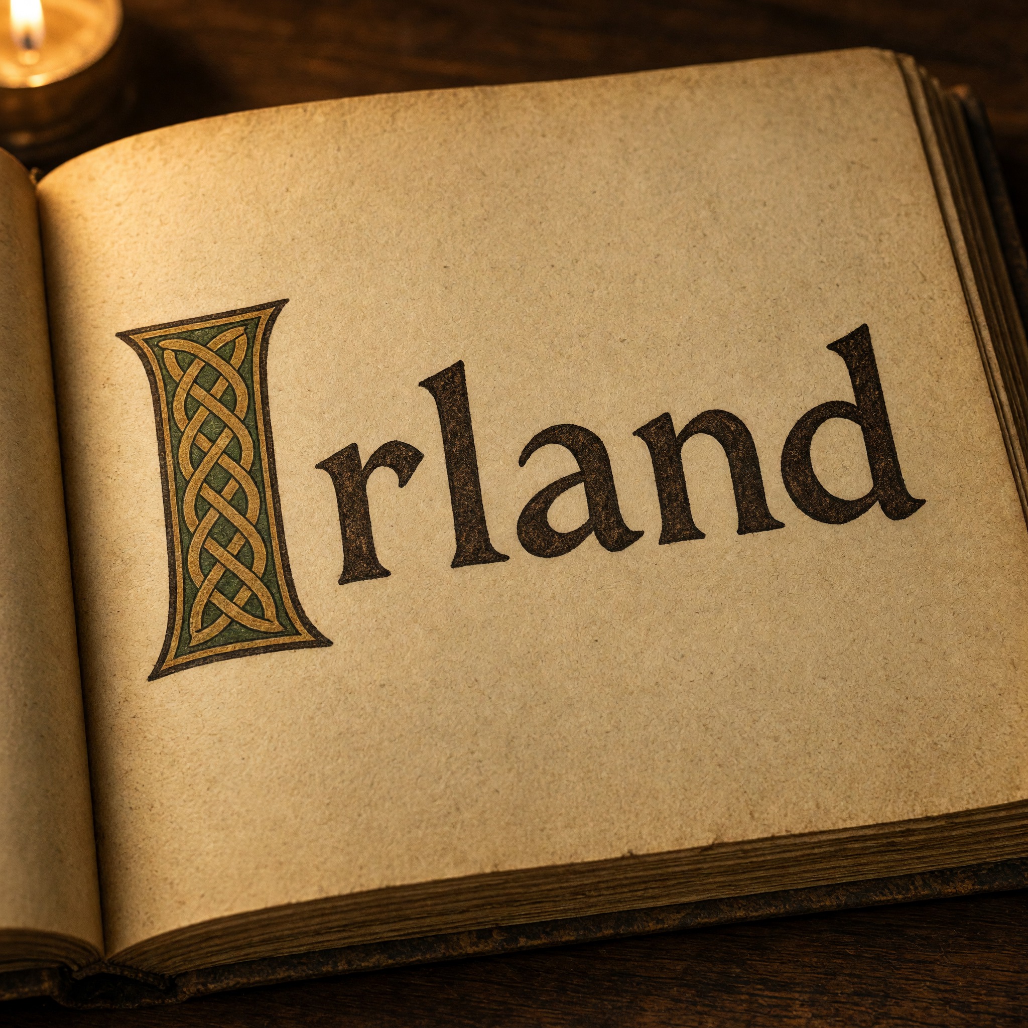 Keltische Schrift KI-Schrift, erstellt mit Grok Imagine: das Wort Irland