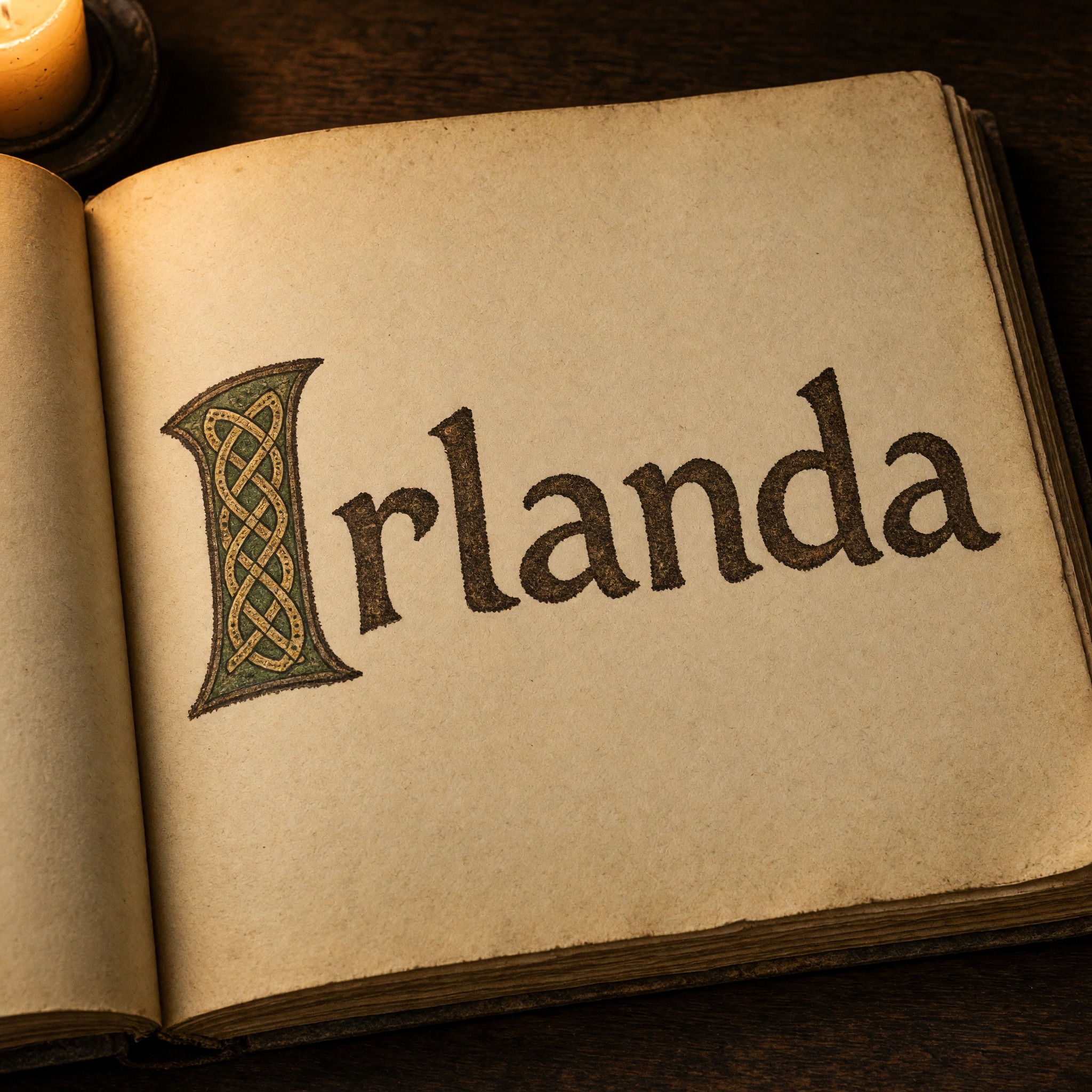 Fuente de IA Letras celtas generada con Grok Imagine: la palabra Irlanda