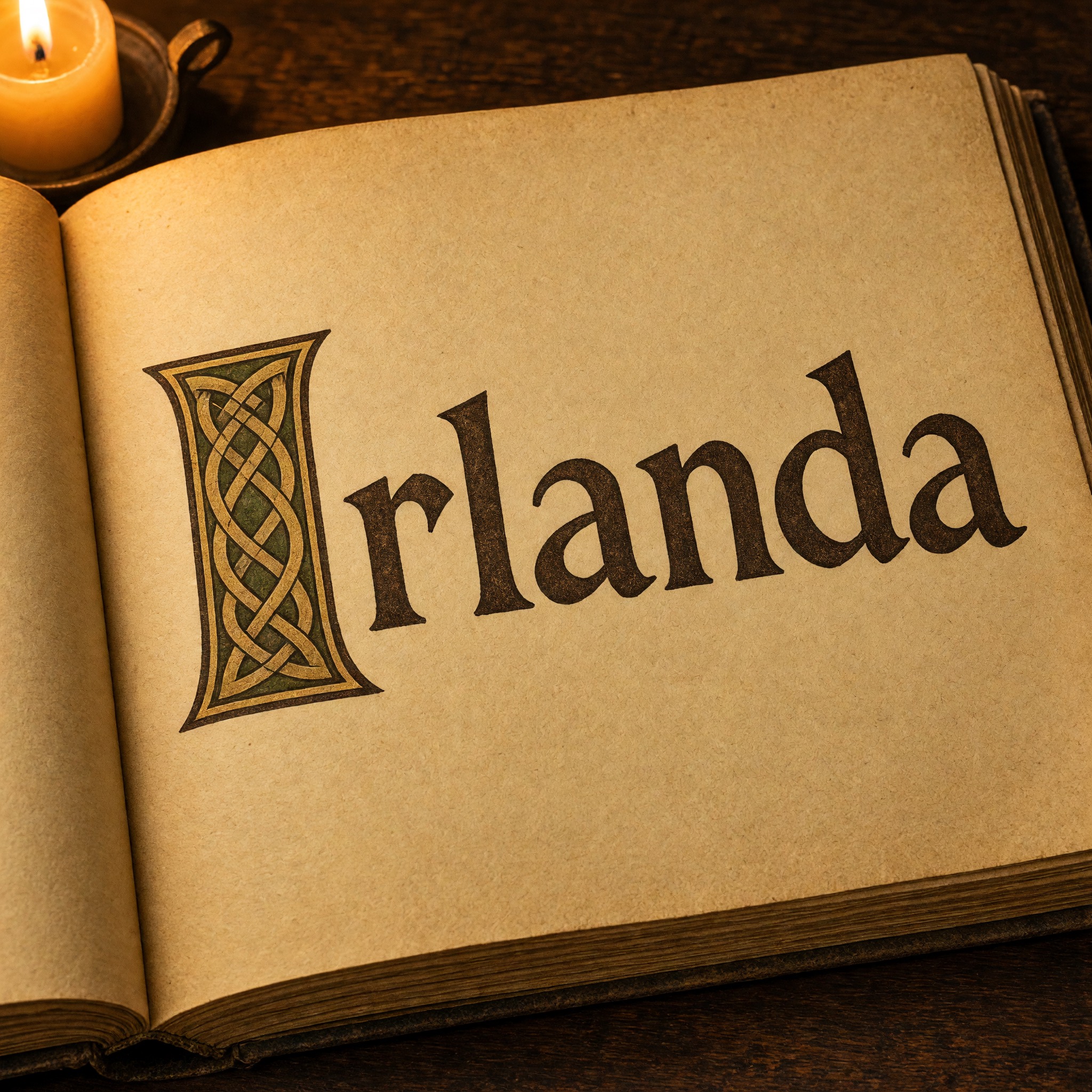 Fonte de IA Letra celta gerada no Grok Imagine: a palavra Irlanda