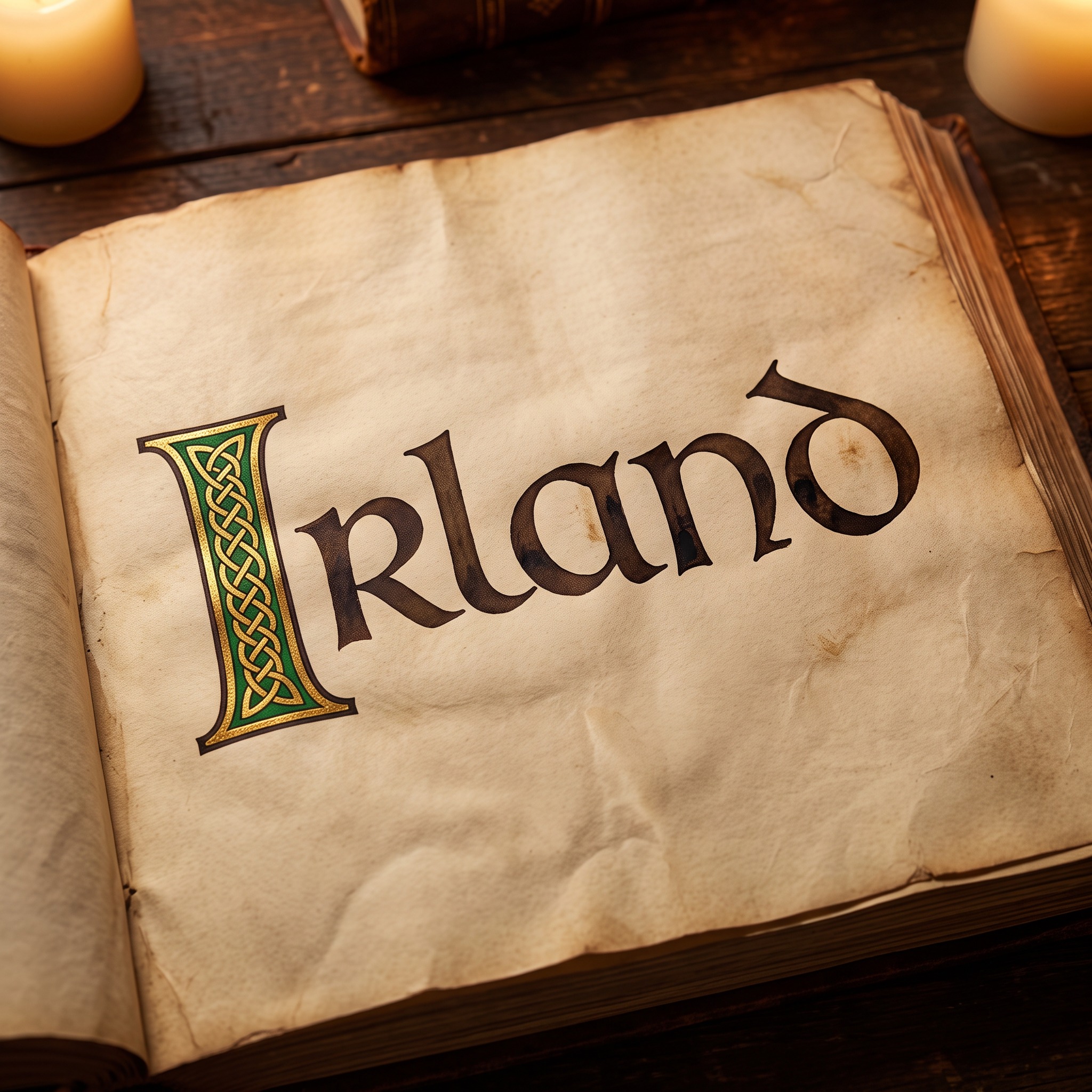Keltische Schrift KI-Schrift, erstellt mit Nano Banana: das Wort Irland