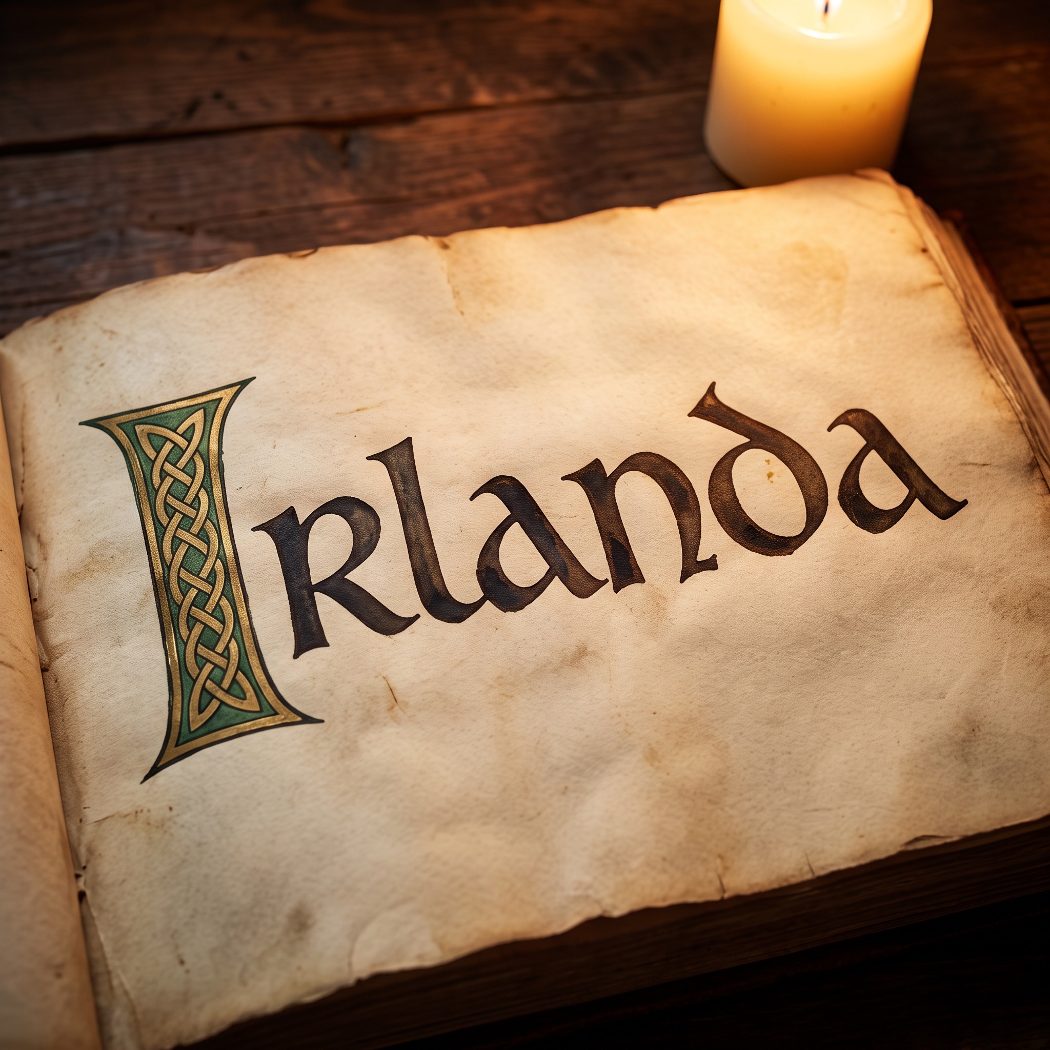 Fonte de IA Letra celta gerada no Nano Banana: a palavra Irlanda