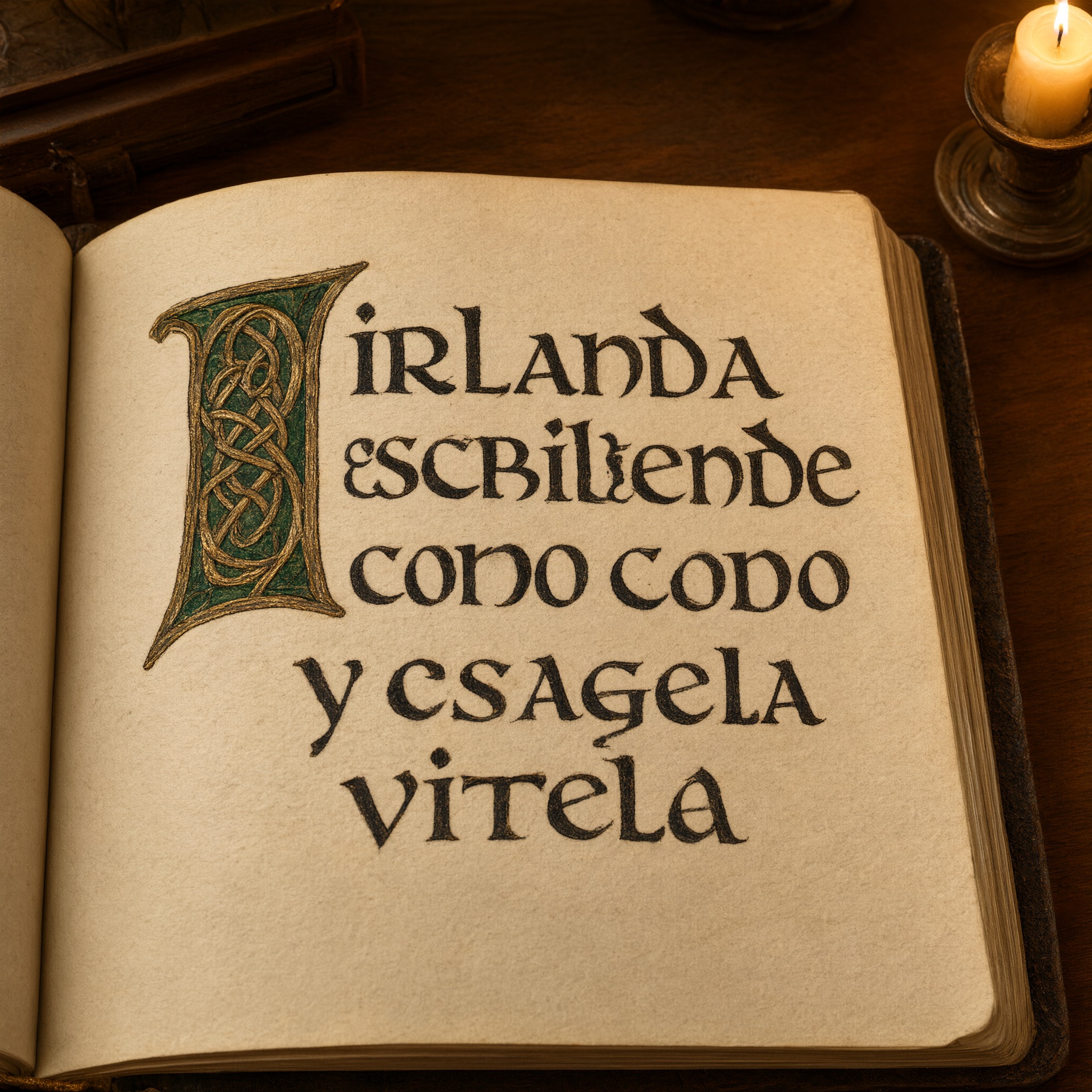 Fuente de IA Letras celtas generada con Qwen-Image: la palabra Irlanda