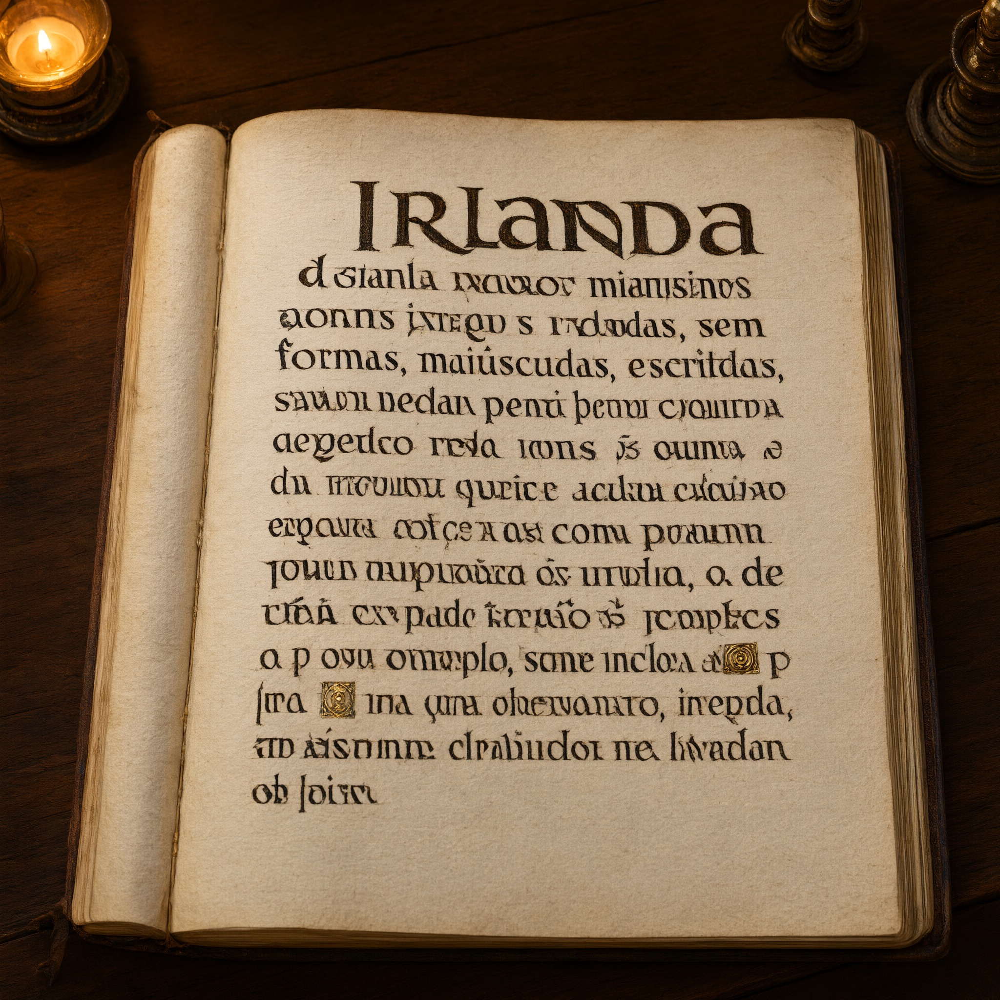 Fonte de IA Letra celta gerada no Qwen-Image: a palavra Irlanda