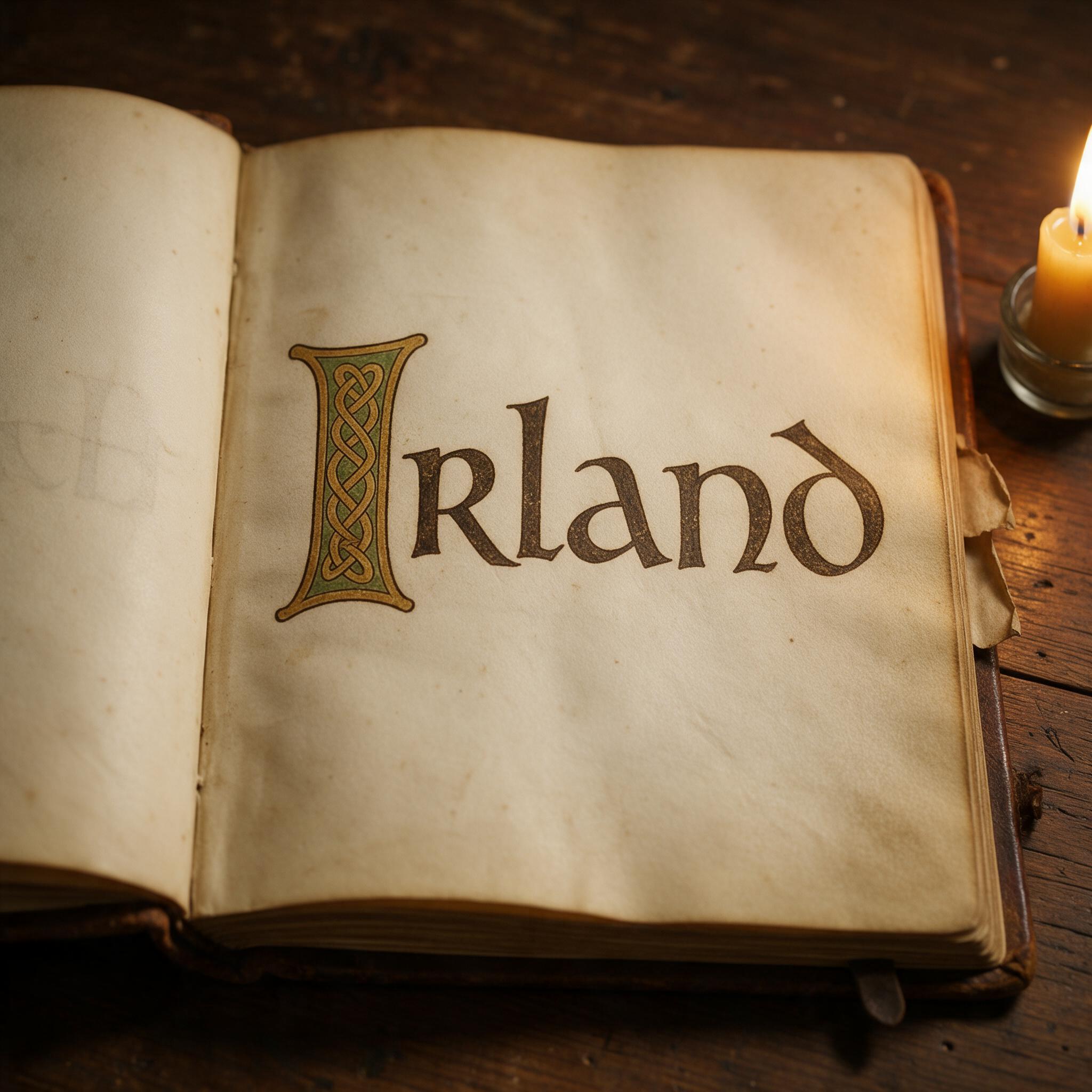 Keltische Schrift KI-Schrift, erstellt mit Seedream: das Wort Irland