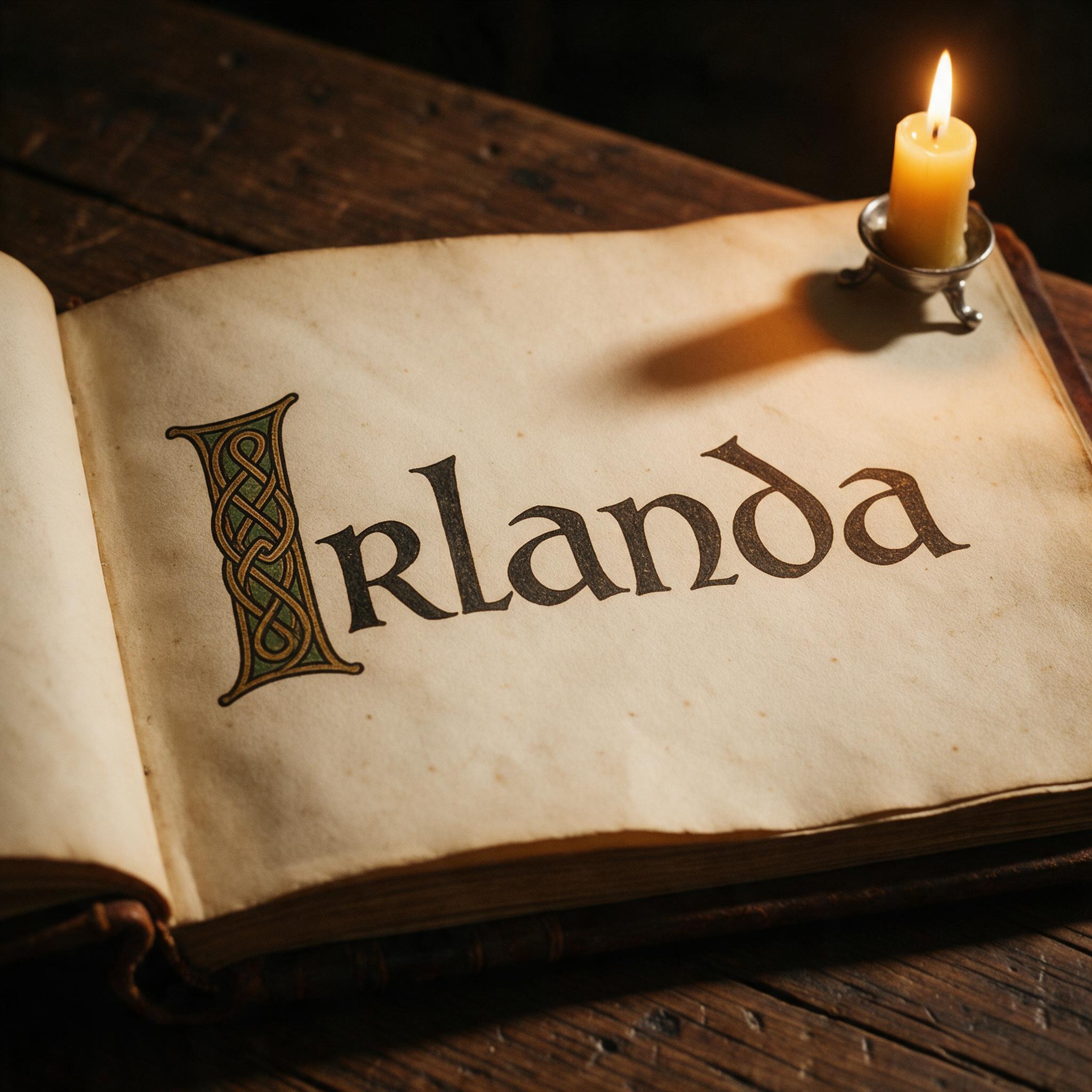 Fonte de IA Letra celta gerada no Seedream: a palavra Irlanda