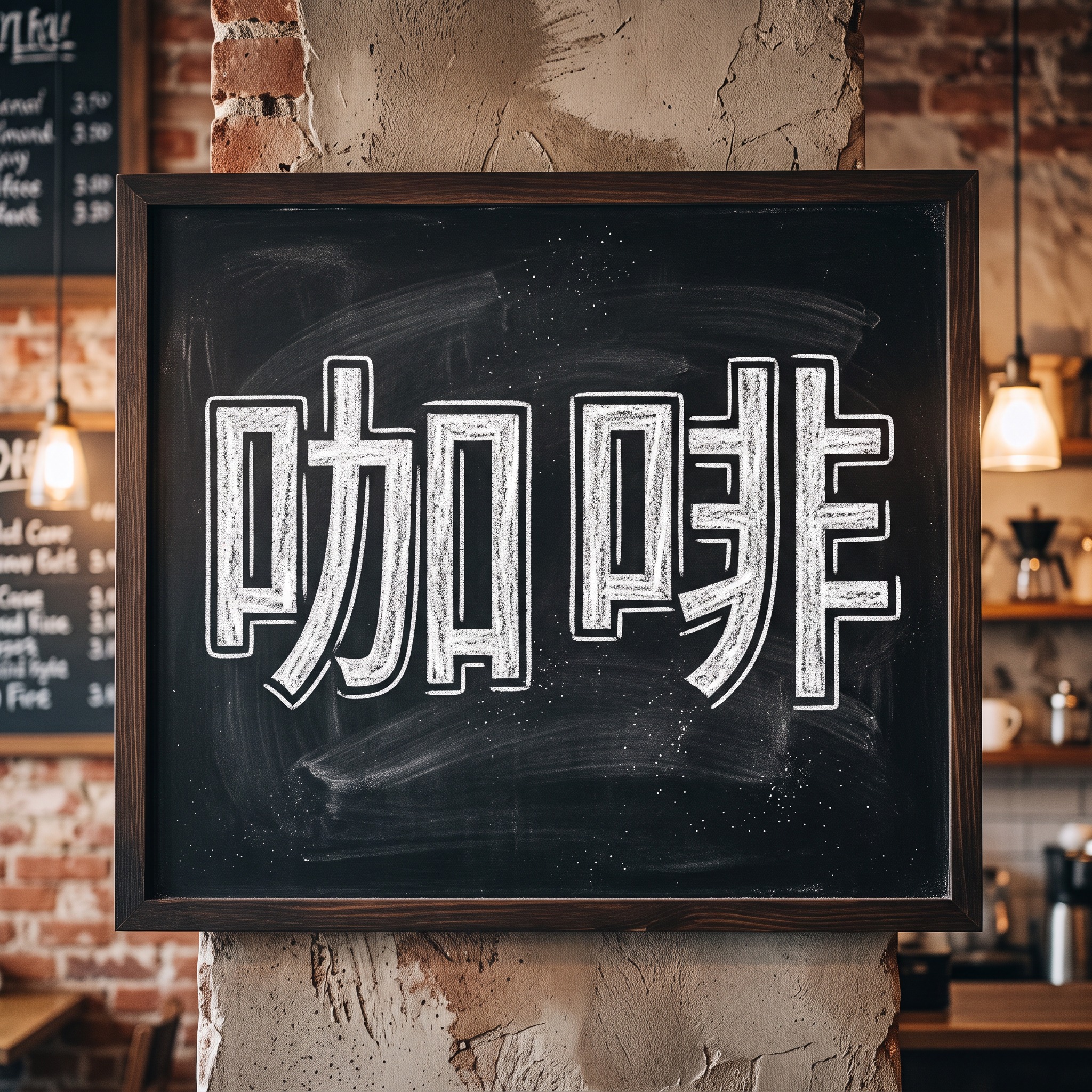粉笔字 AI 字体在 Nano Banana 上的生成结果：文字 咖啡