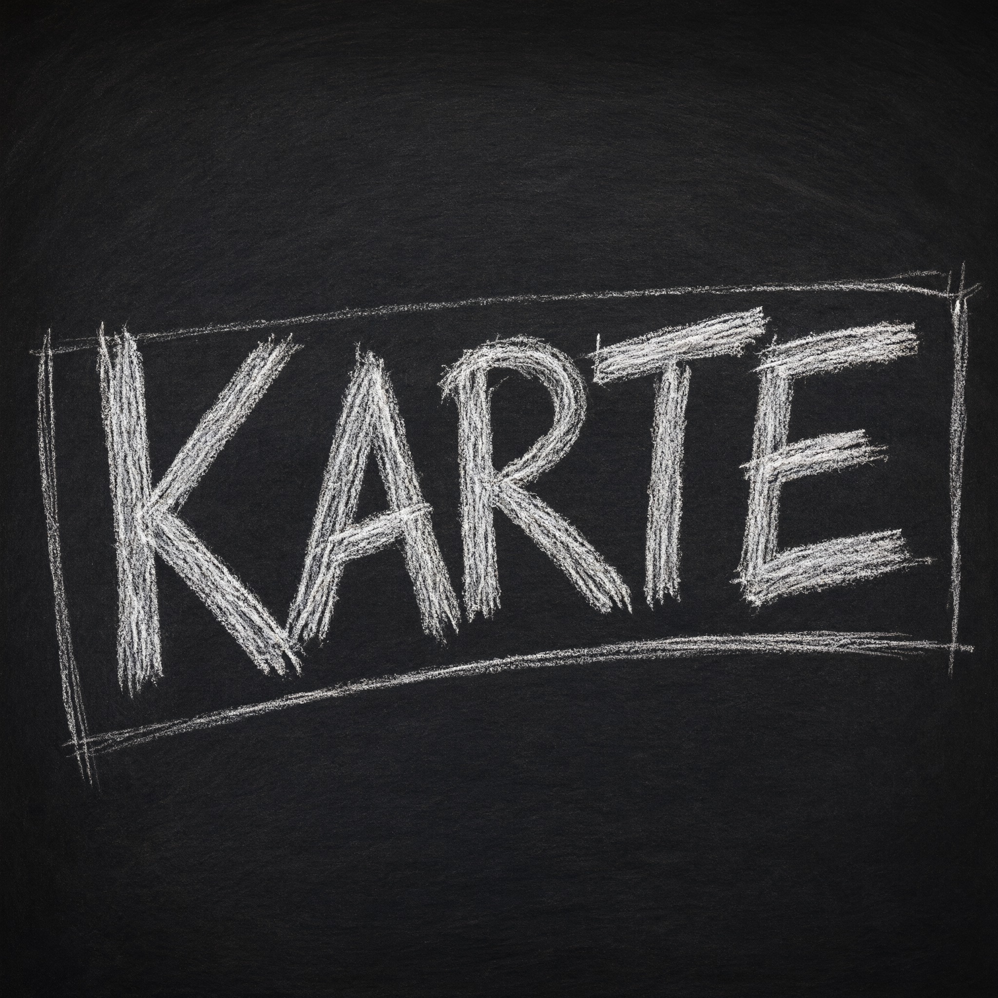 Kreideschrift KI-Schrift, erstellt mit Qwen-Image: das Wort KARTE