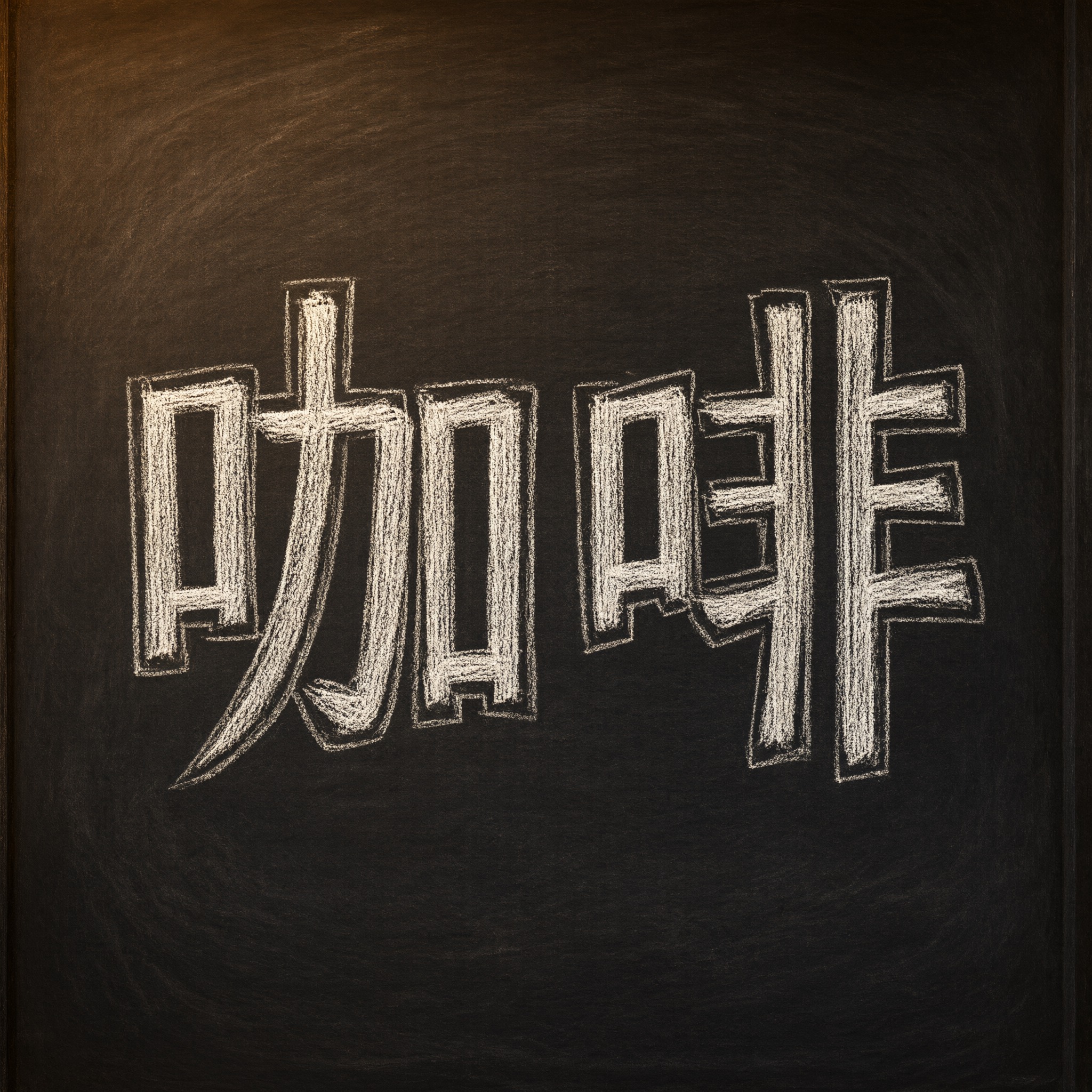 粉笔字 AI 字体在 Qwen-Image 上的生成结果：文字 咖啡