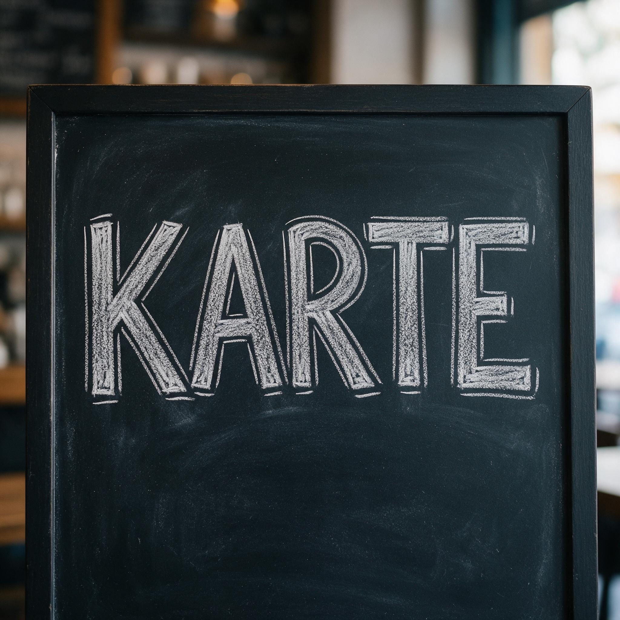 Kreideschrift KI-Schrift, erstellt mit Seedream: das Wort KARTE