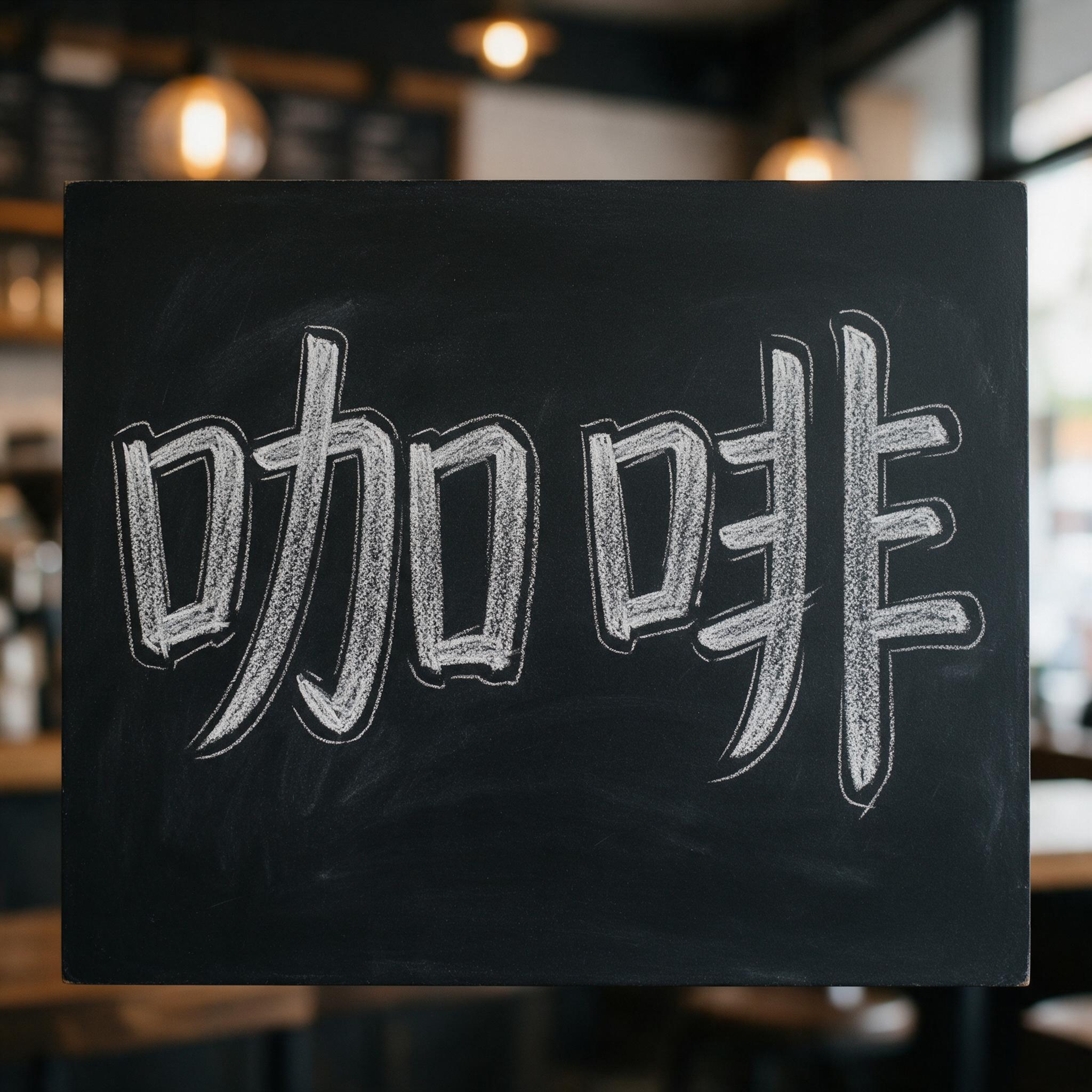 粉笔字 AI 字体在 Seedream 上的生成结果：文字 咖啡