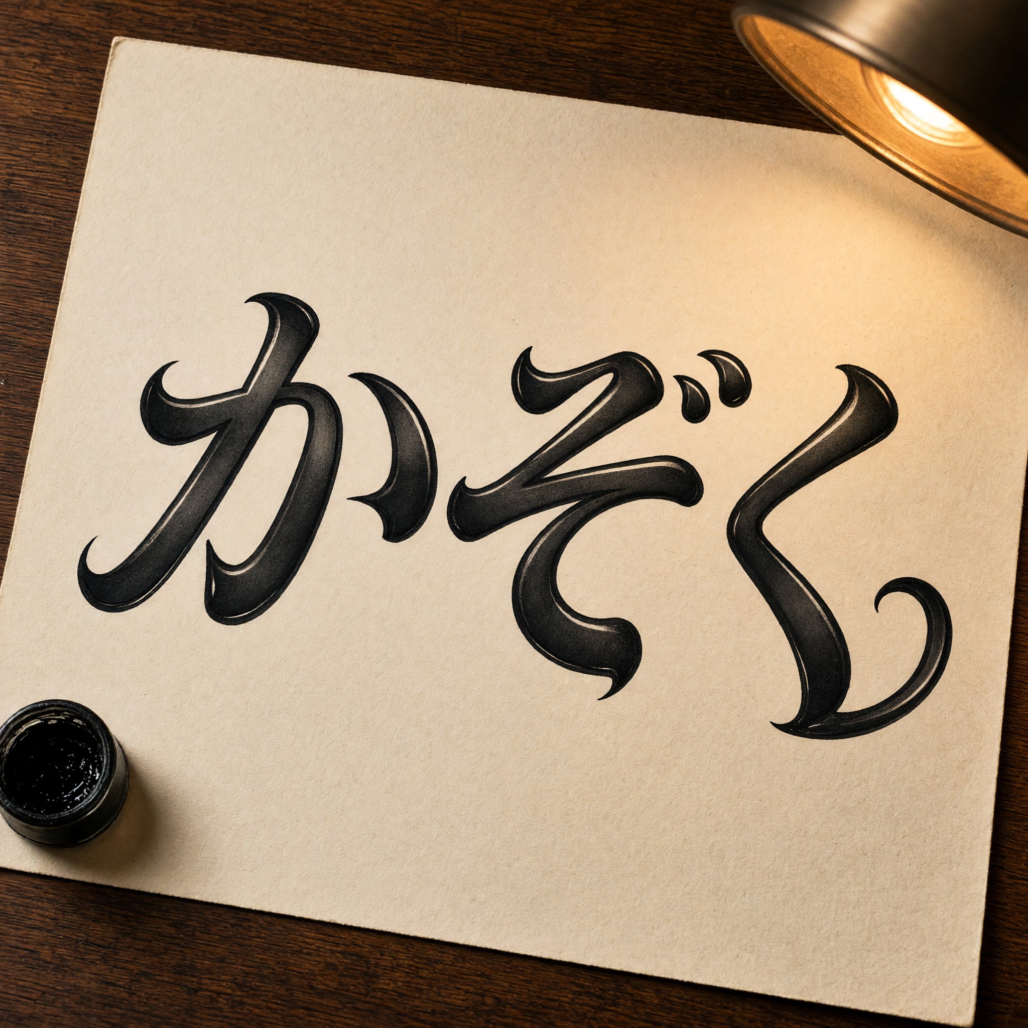 Grok Imagine で生成した チカーノ筆記体 AIフォント：文字「かぞく」