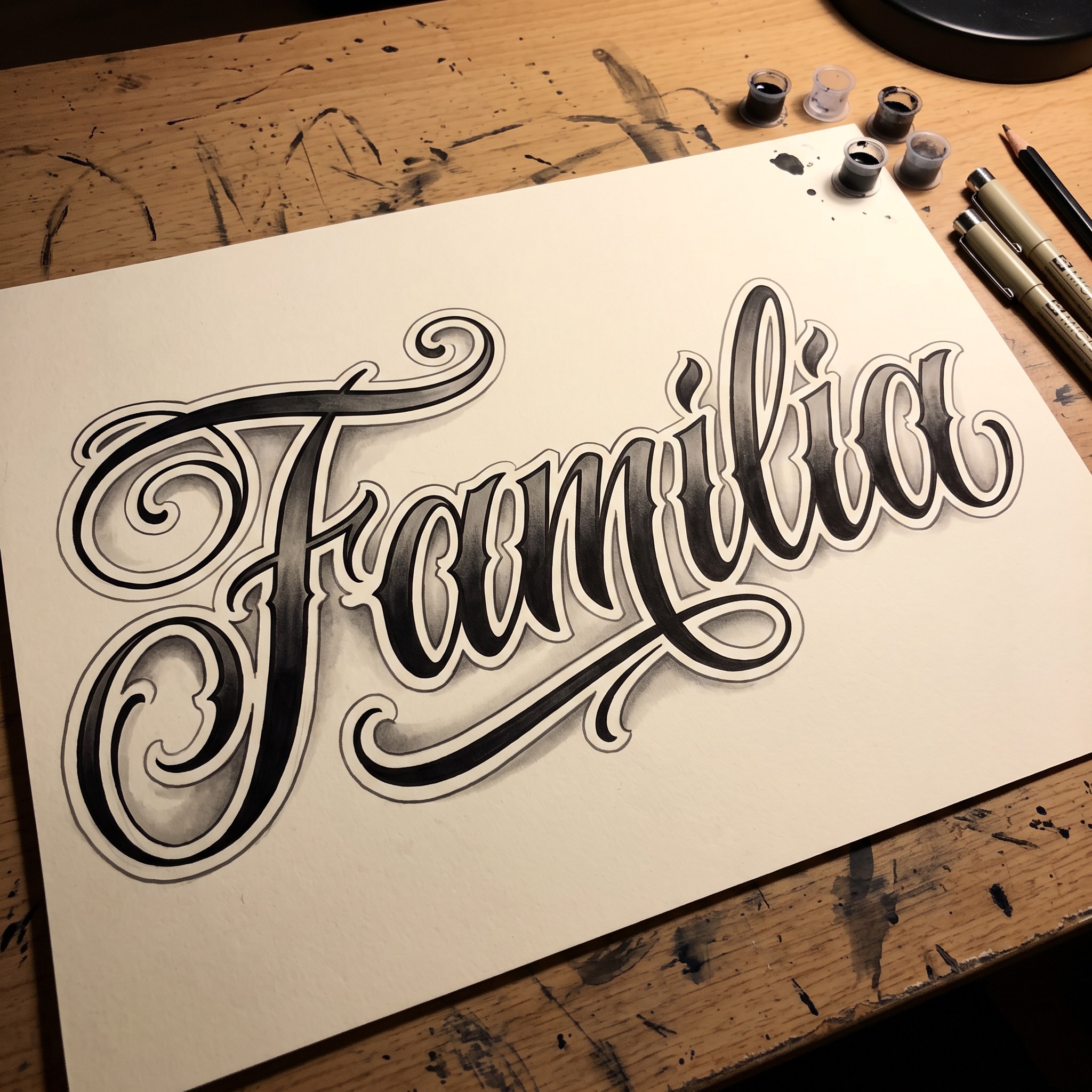 Fuente de IA Letras chicanas cursivas generada con Nano Banana: la palabra Familia