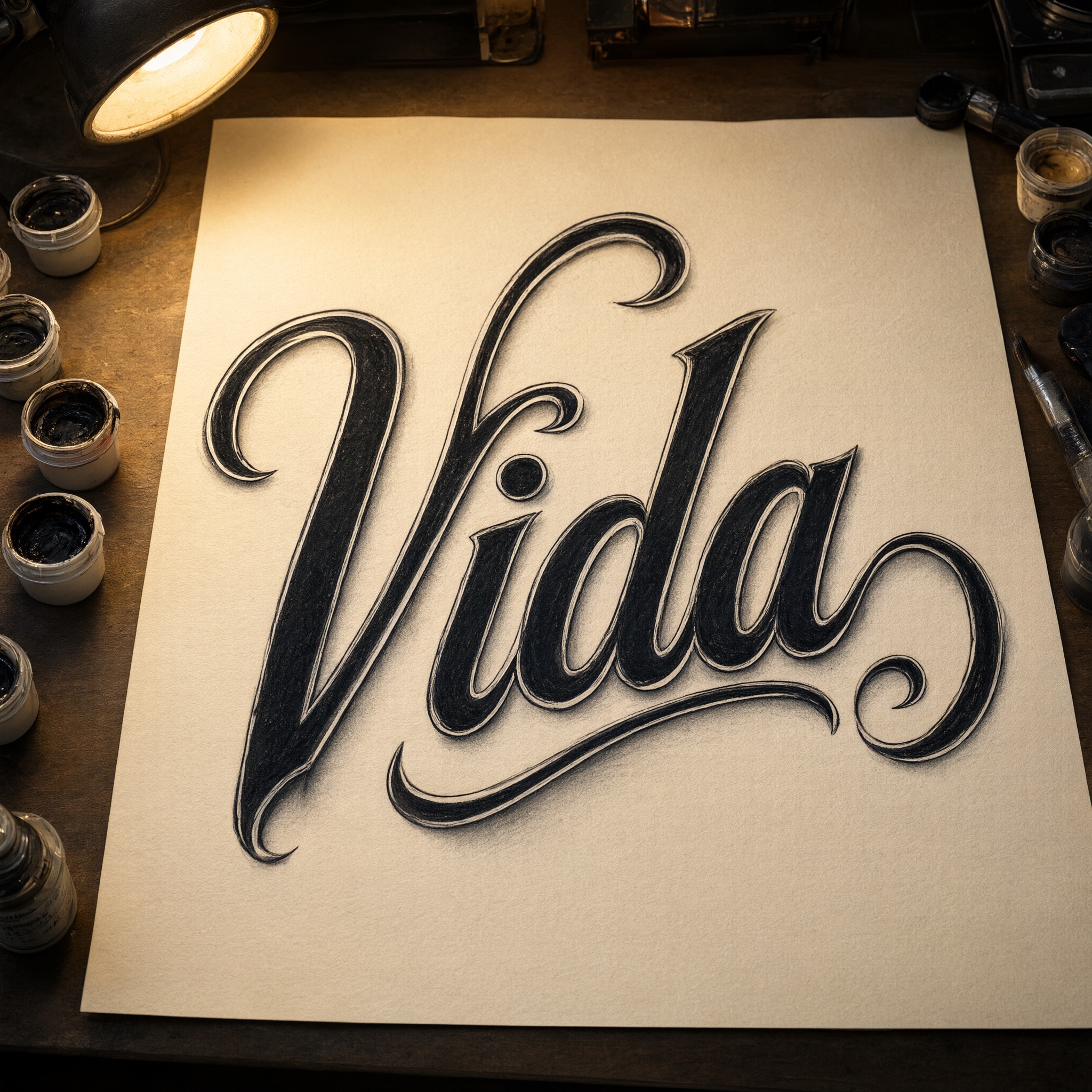 Fonte de IA Letra chicana cursiva gerada no Qwen-Image: a palavra Vida